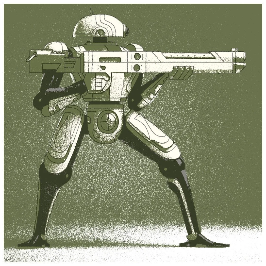 A mechanical guard. 

#illustration #sciencefiction #characterdesign #risograph #robots
