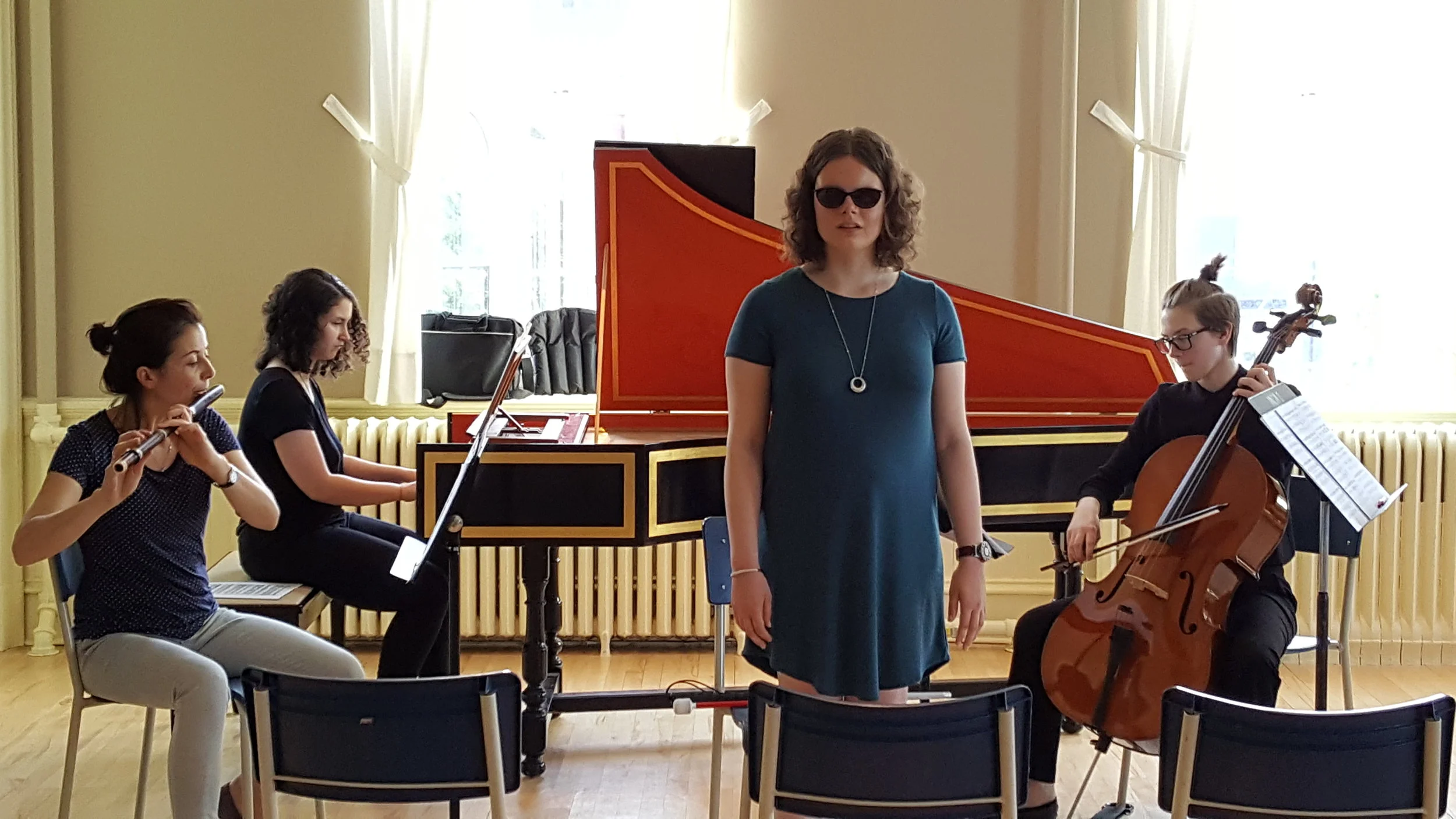 The Baroque Ensemble rehearsing before a Woodwind Department recital, June 1, 2018.