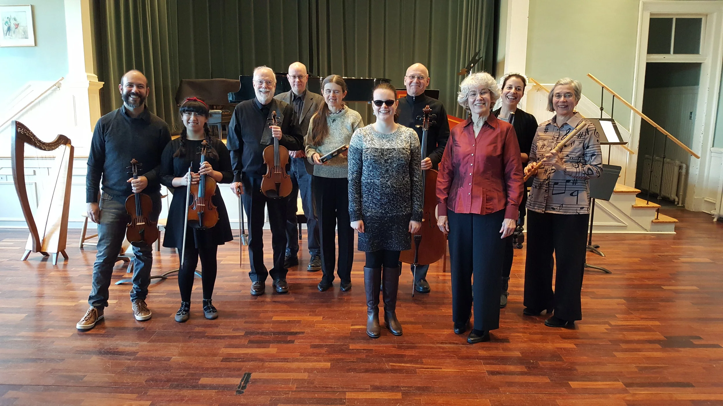 Most of the 2018-2019 Baroque Ensemble after performing pieces by Monteverdi at the Maritime Conservatory, Feb. 3, 2019