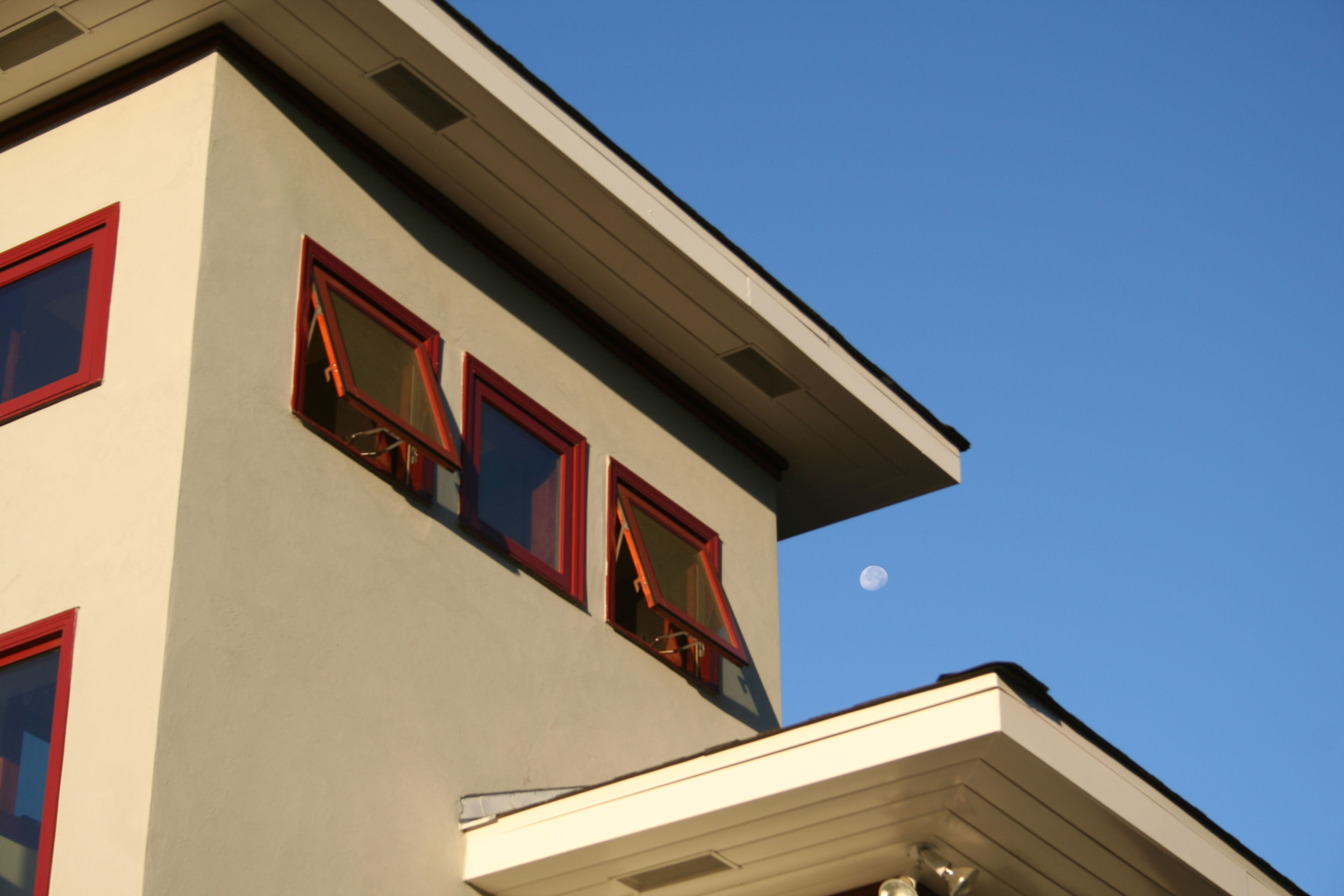 A view of the tower windows from the exterior.