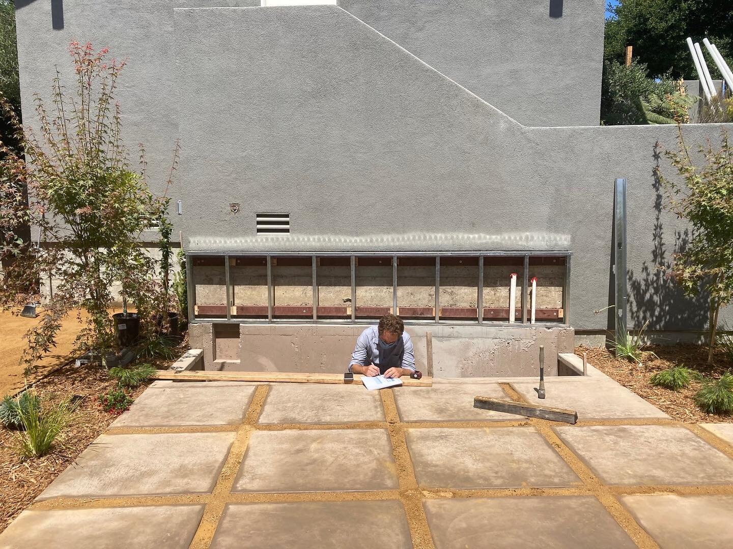 Sometimes to think outside of the box, you must sit inside the box ... or a soon to be wall fountain ⛲️ Progress at our Berkeley Hills project.