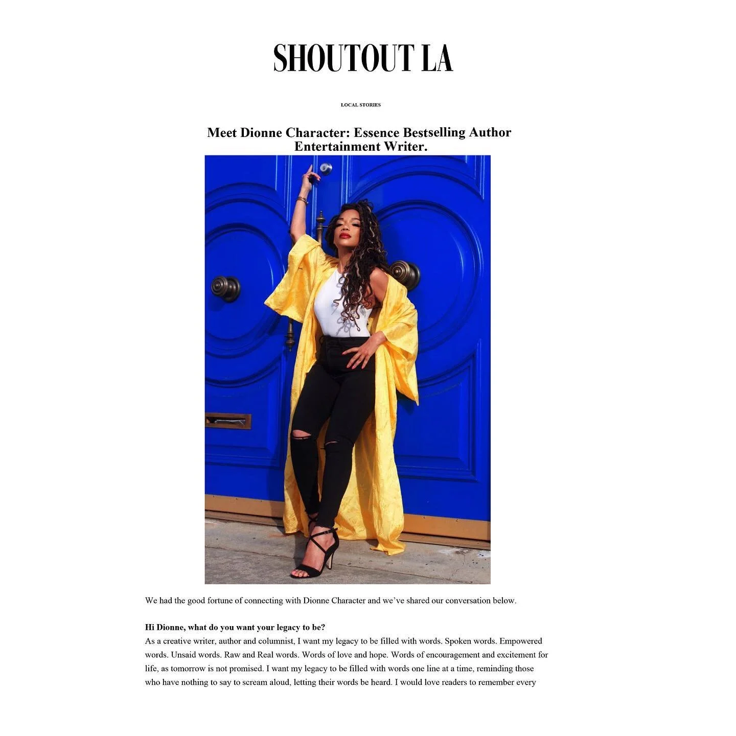 So elated about my feature | SHOUTOUT LA 
——————————————
#Complx Photography 
#dionnecharacter 
#ShoutoutLA
#divacharacter #characterhollywood #essencemusicfestival #