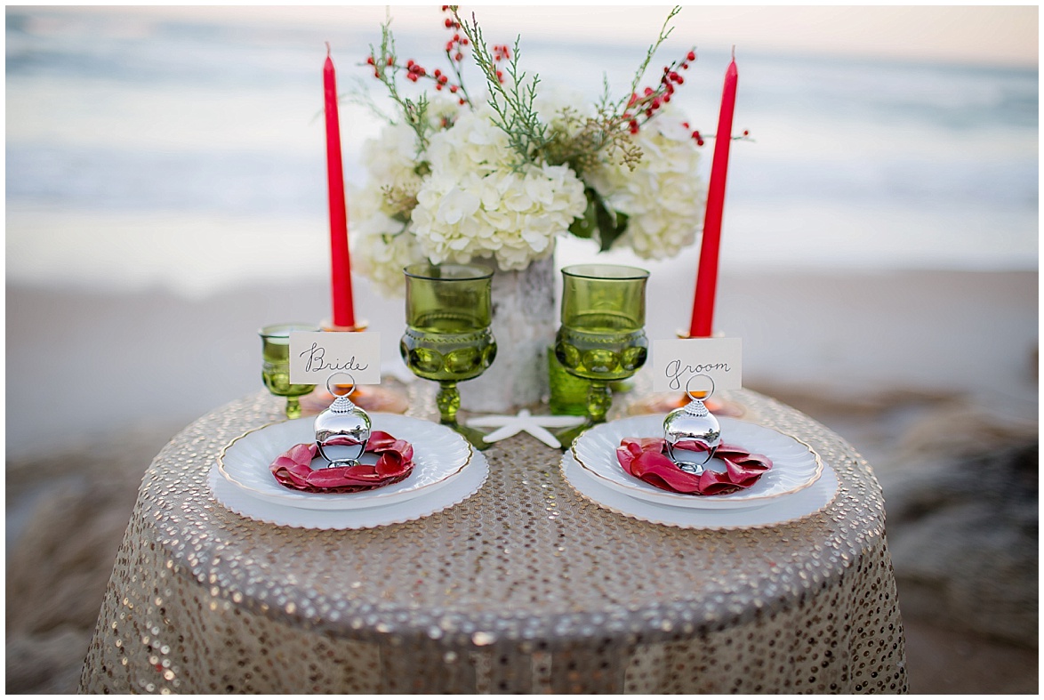 winter beach inspiration table details flowers @psjphotography