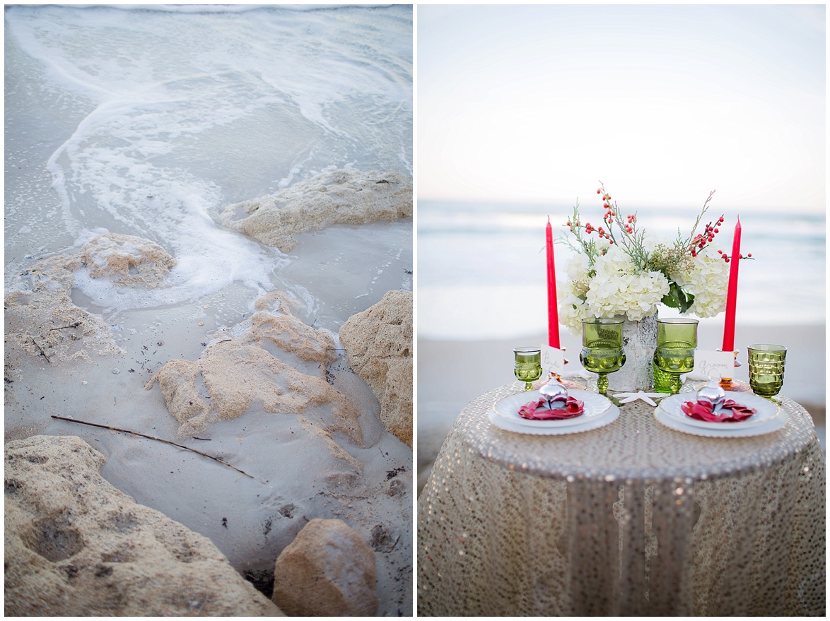 winter beach inspiration table details flowers @psjphotography