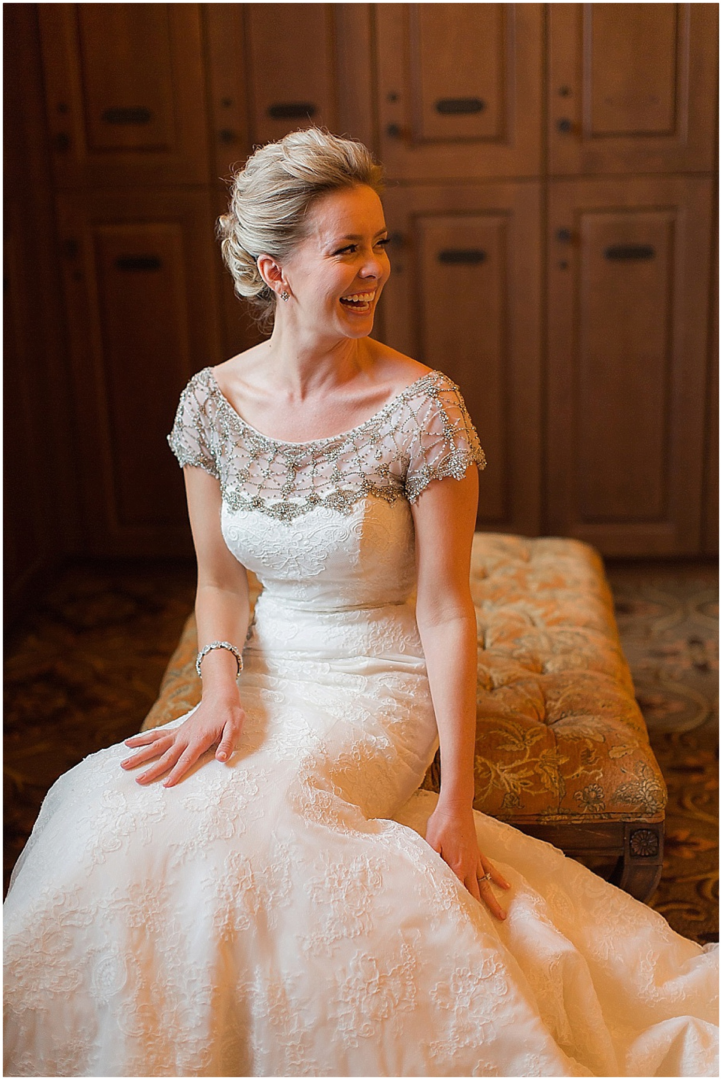 Bridal Portrait in Lacey Sleeved Dress 