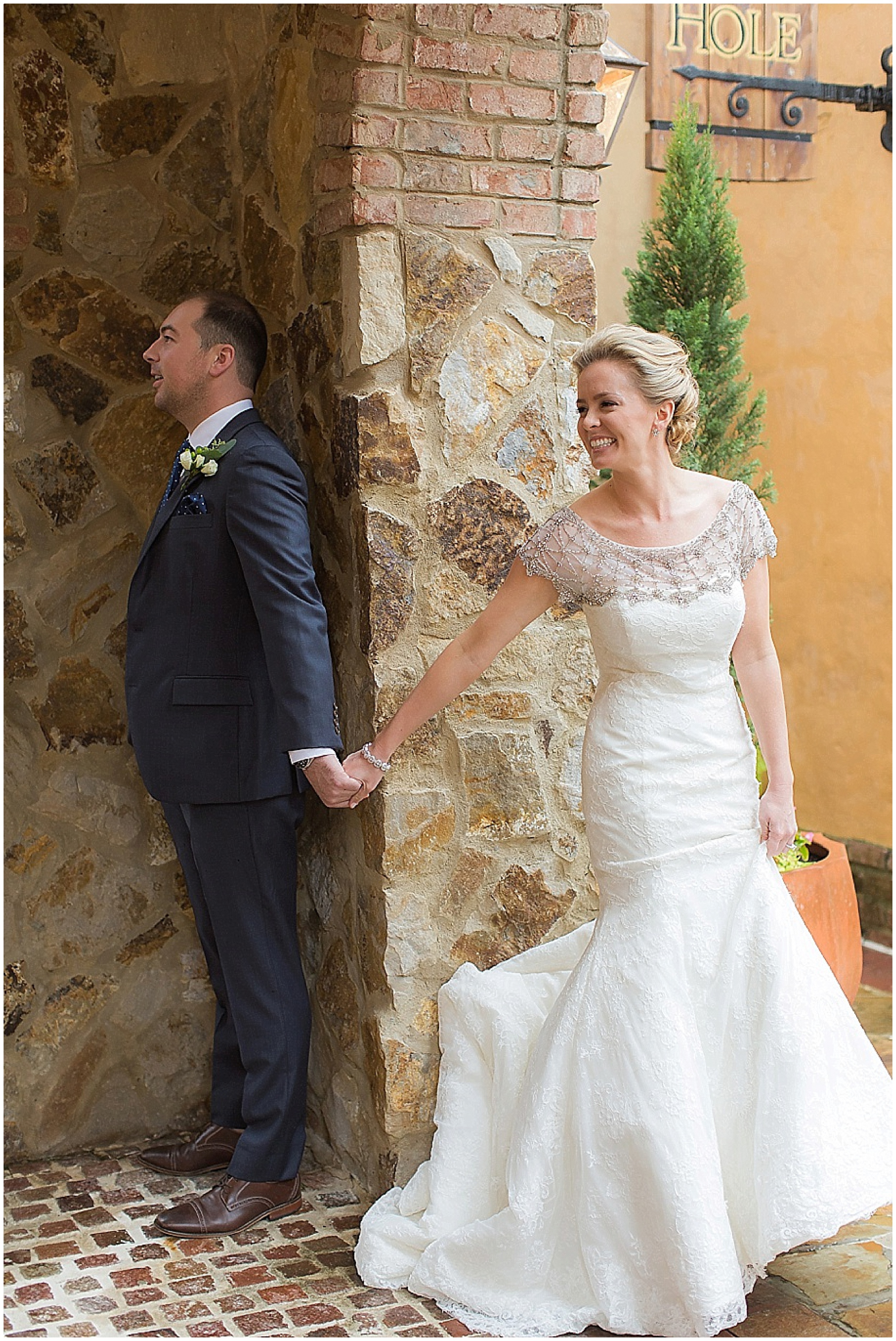 Bride and Groom First Look at Bella Collina 