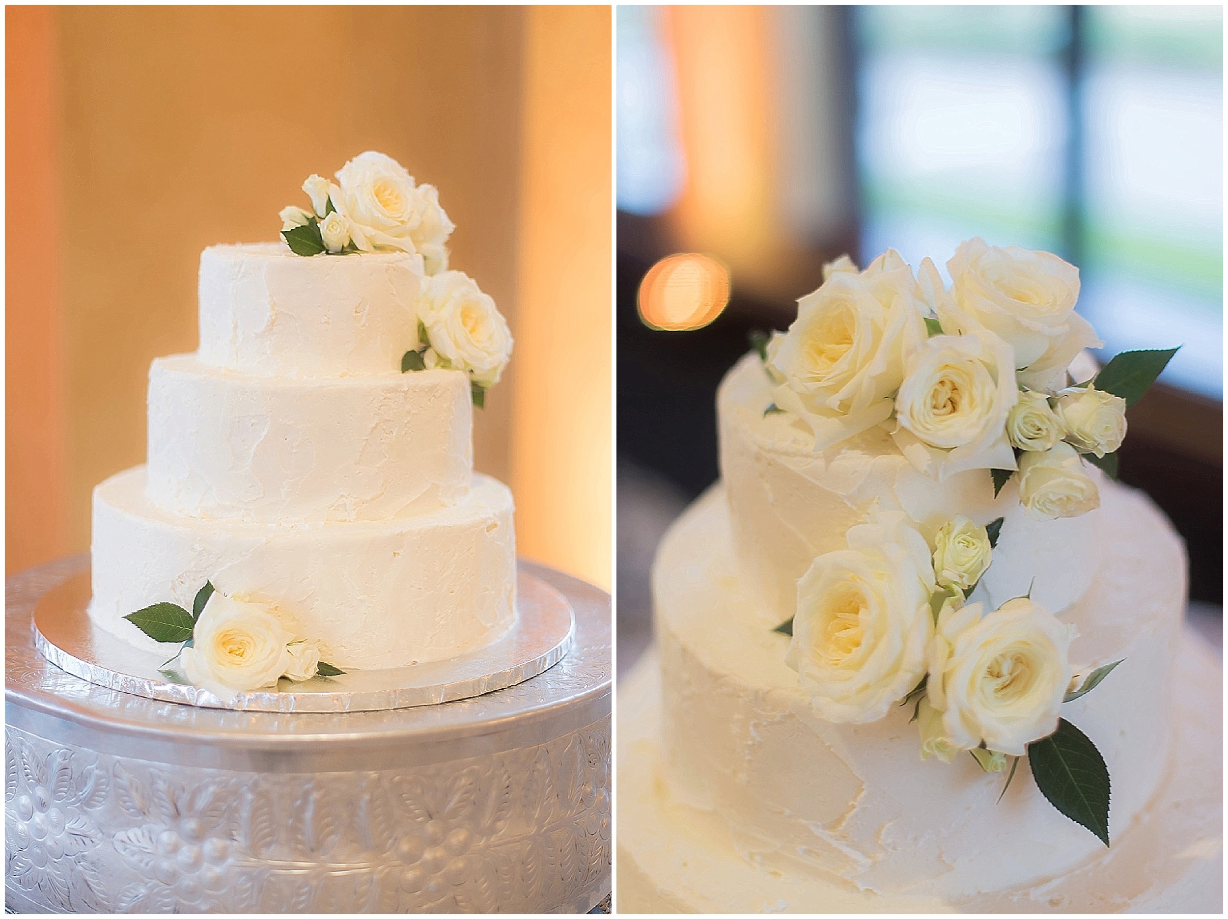 White Wedding Cake with Roses at Bella Collina 