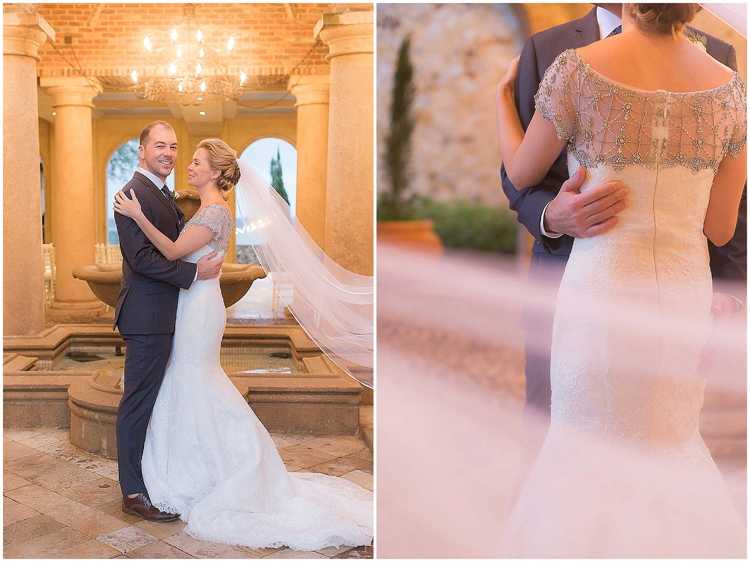 Bride and Groom in the atrium at Bella Collina 