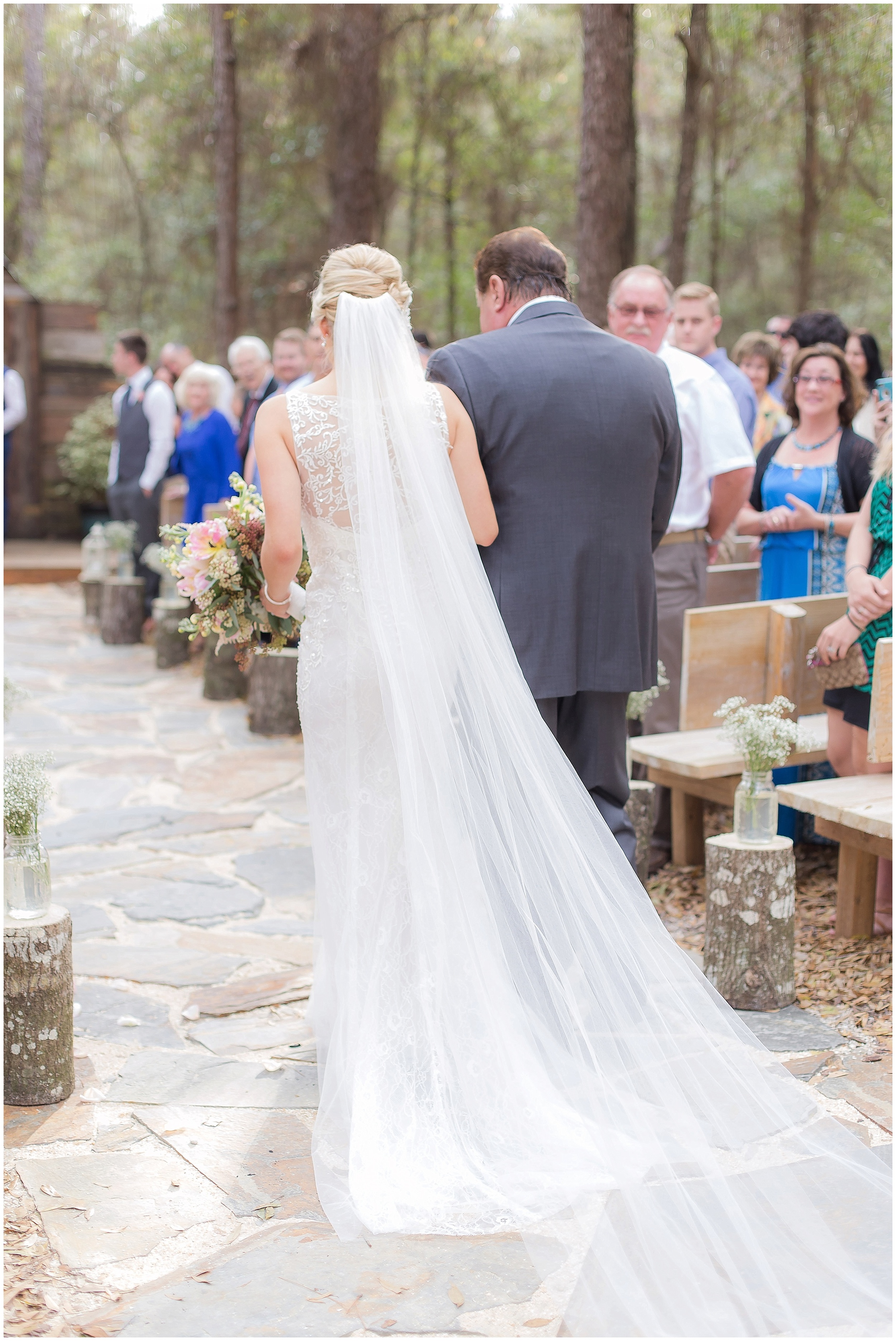 Father Walks Daughter Down the Isle - Rustic Wedding with Lace Dress 