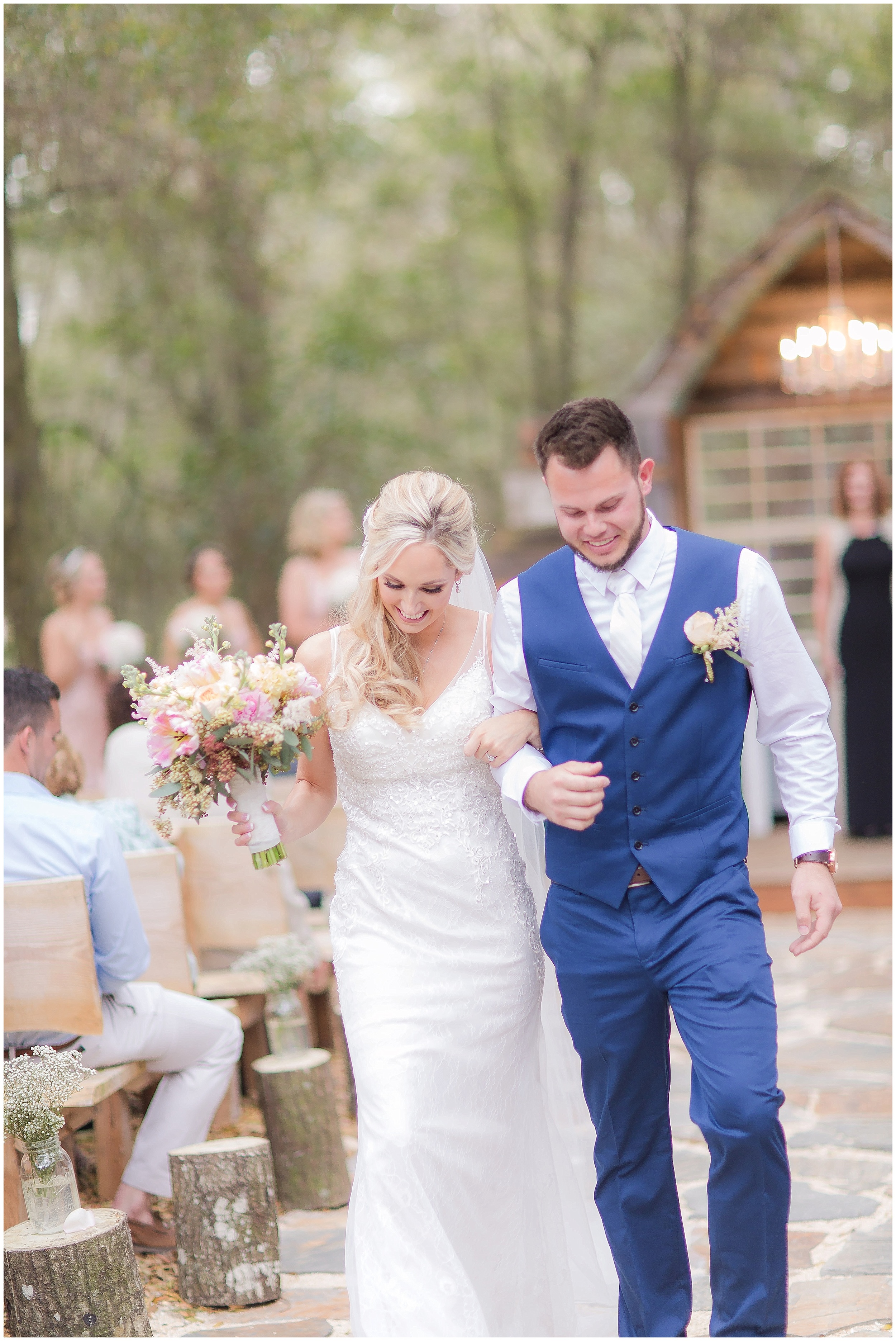 Just Married, Rustic Lace Dress and Blue Suit Vest 