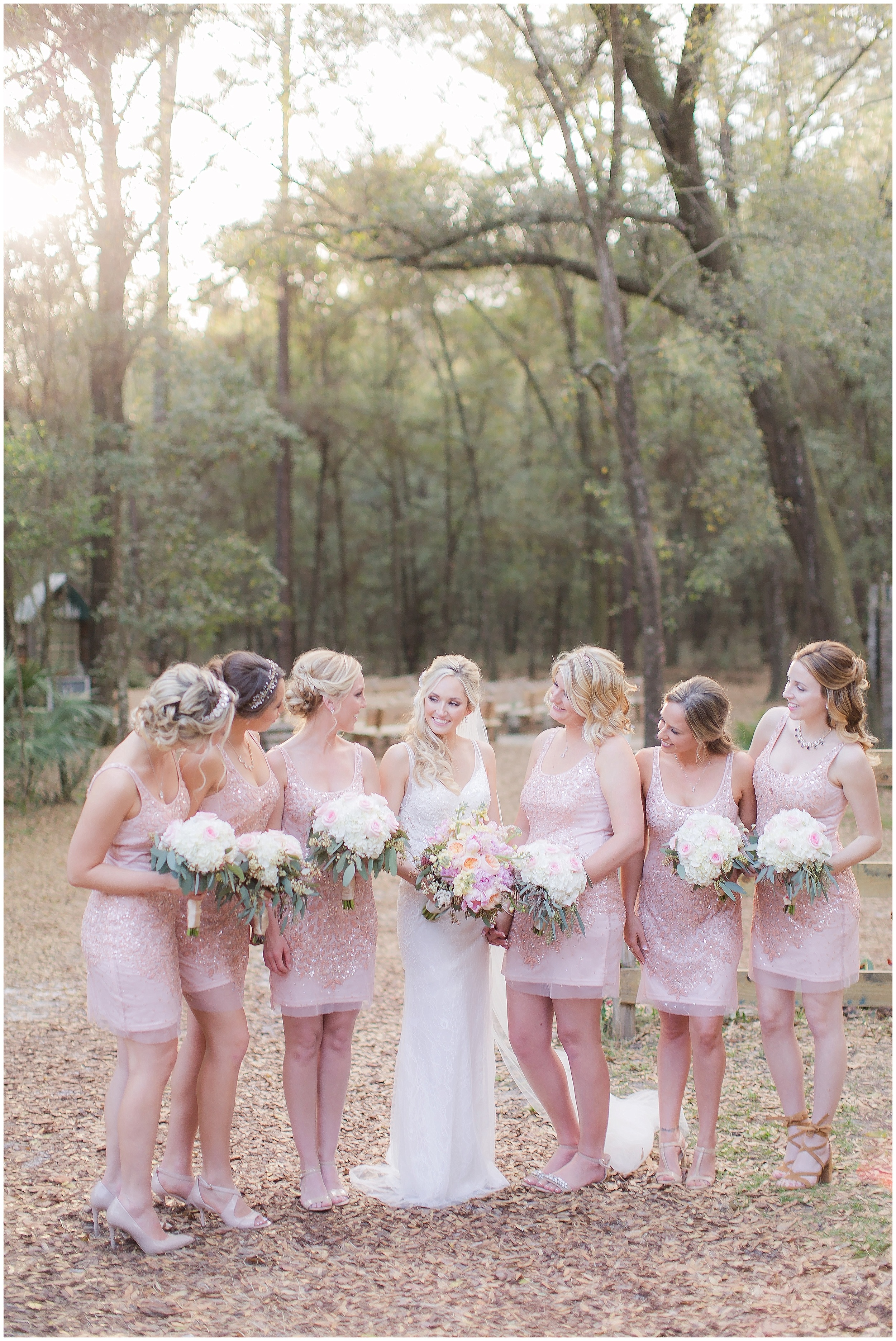 Bridal Party in Blush after Rustic Wedding