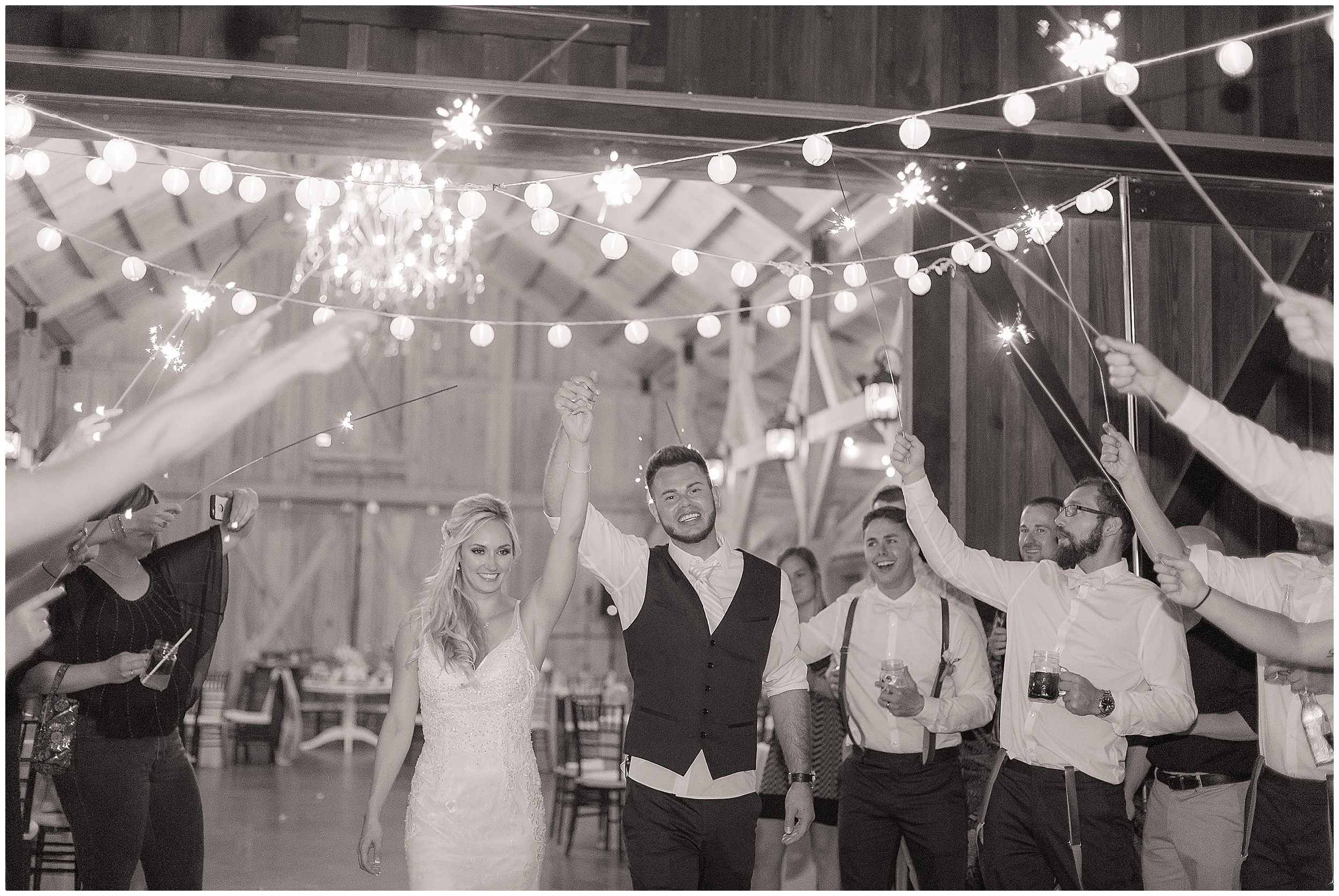 Grand Exit from Barn Reception with Sparklers.  