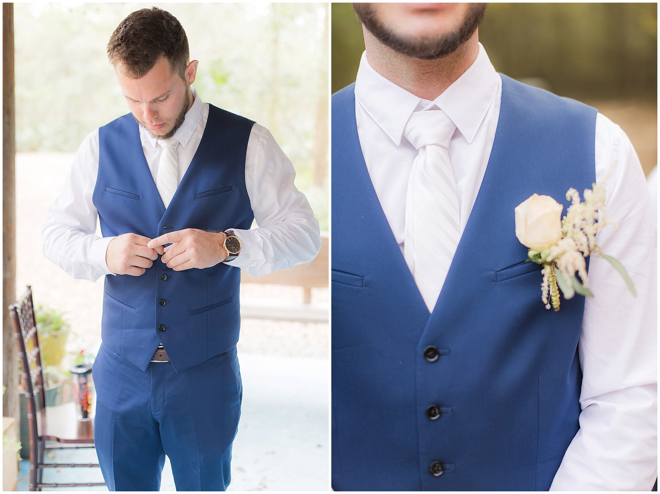 Groom in a Blue Suit Vest - Rustic Wedding 
