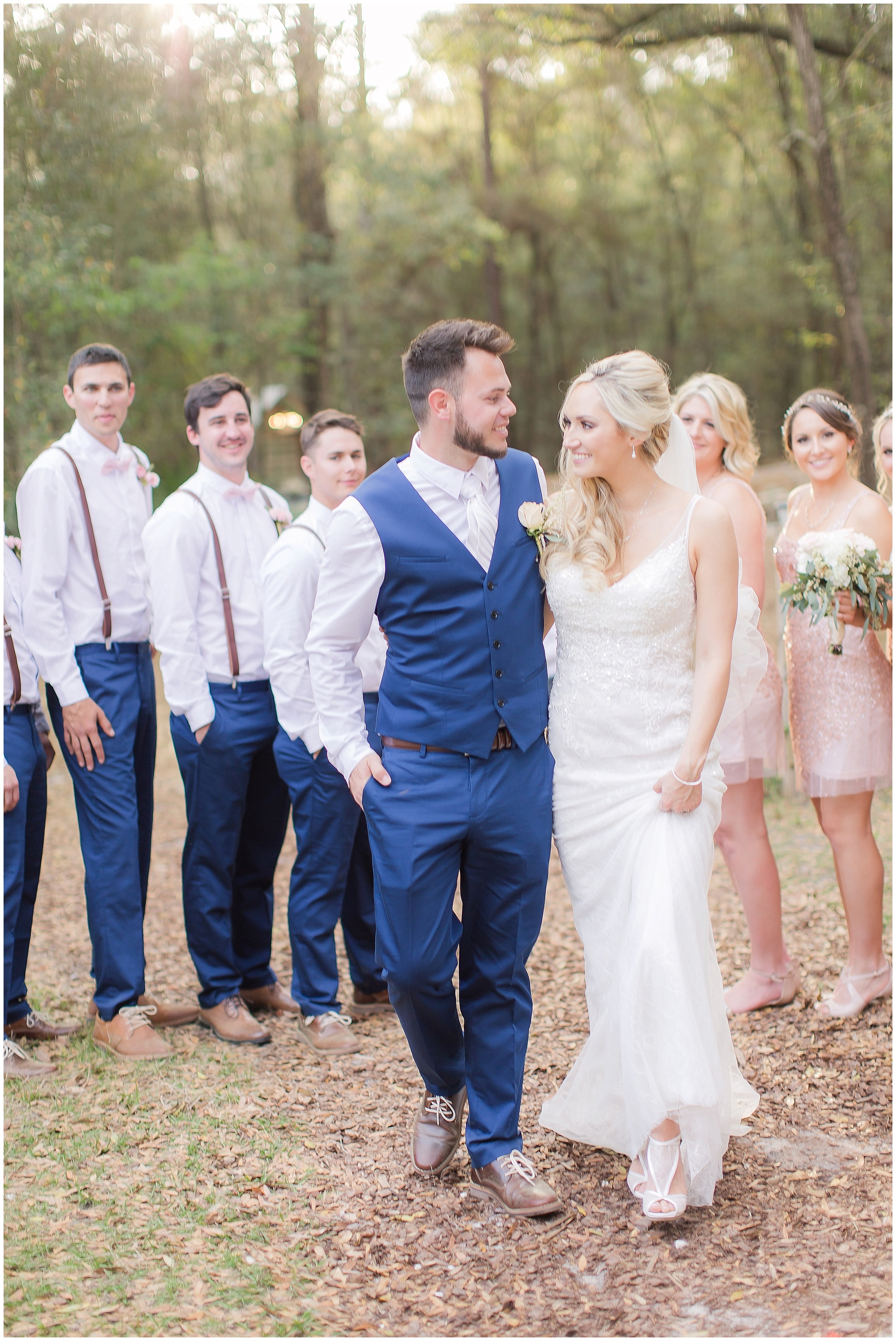 Bride and Groom with Bridal Party After Ceremony - Outdoor Rustic Wedding 
