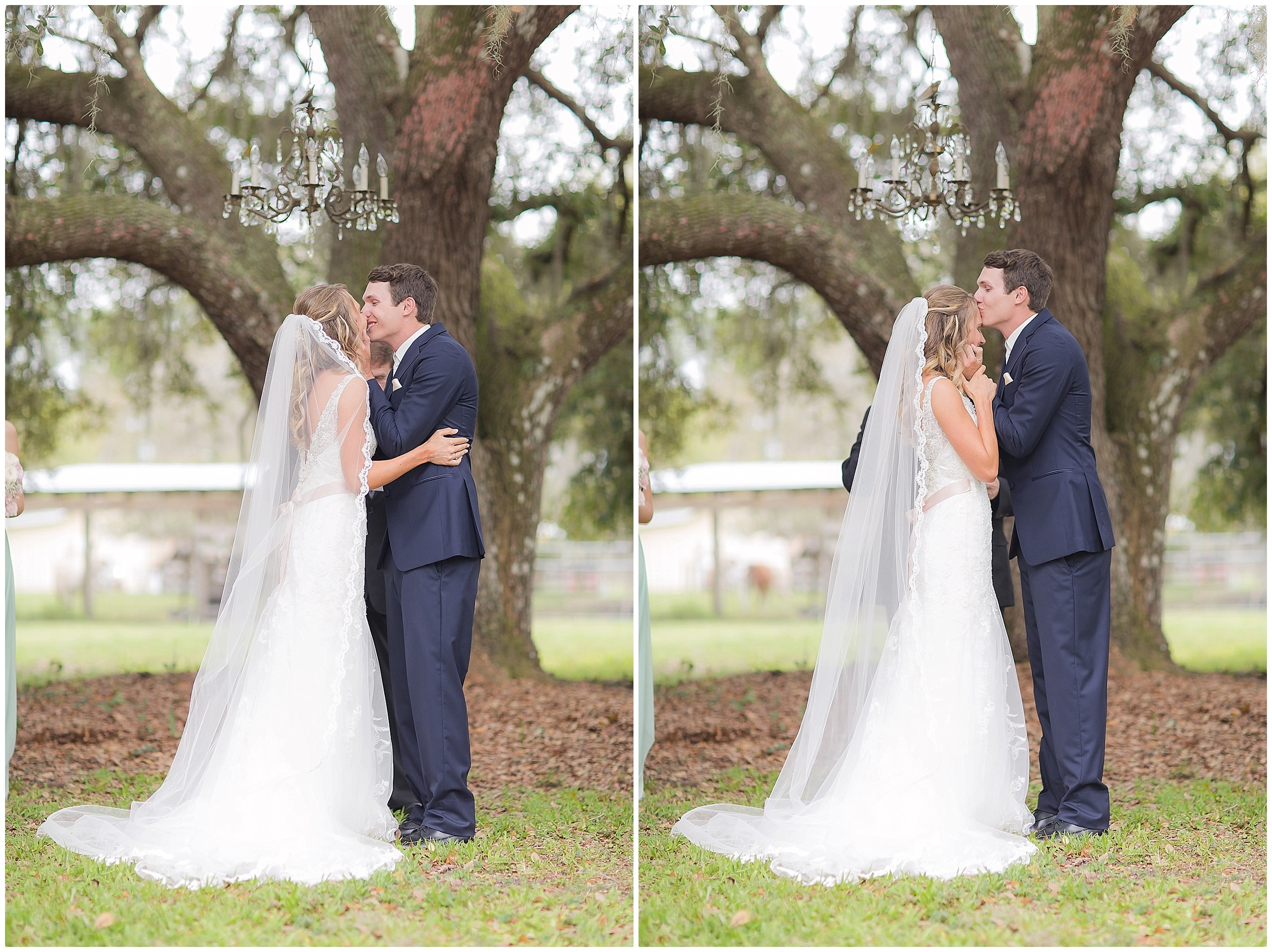 Romantic First Kiss at Outdoor Ceremony at Lake Ashby in New Smyrna Beach, FL 