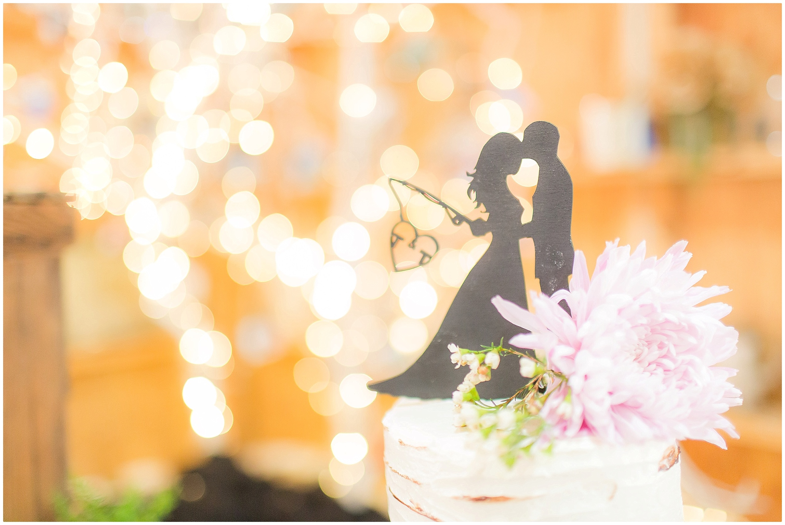 Silhouette Wedding Cake Topper with a Beautiful Rustic Wedding Cake.  