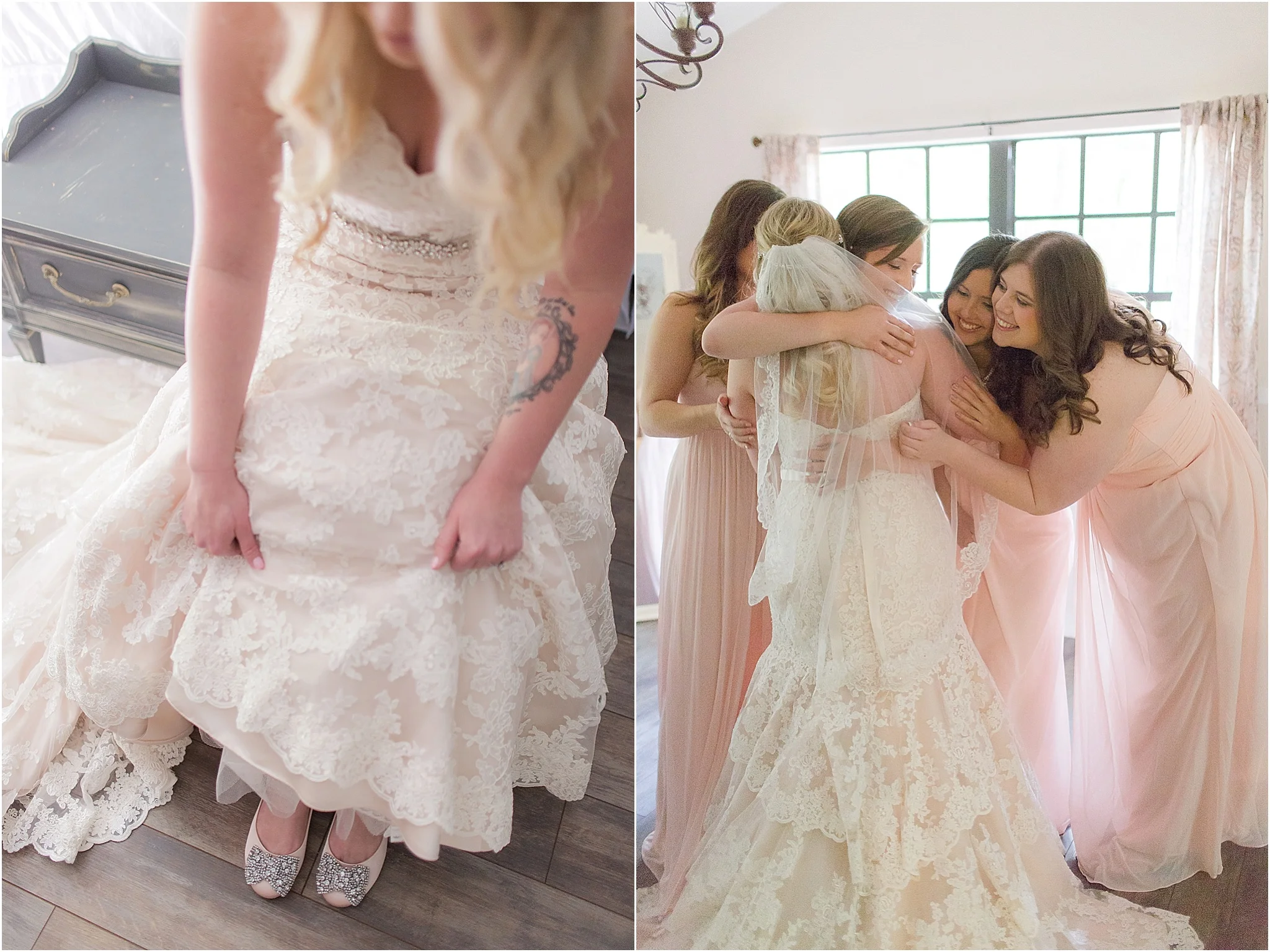 Romantic blush bride getting ready moments