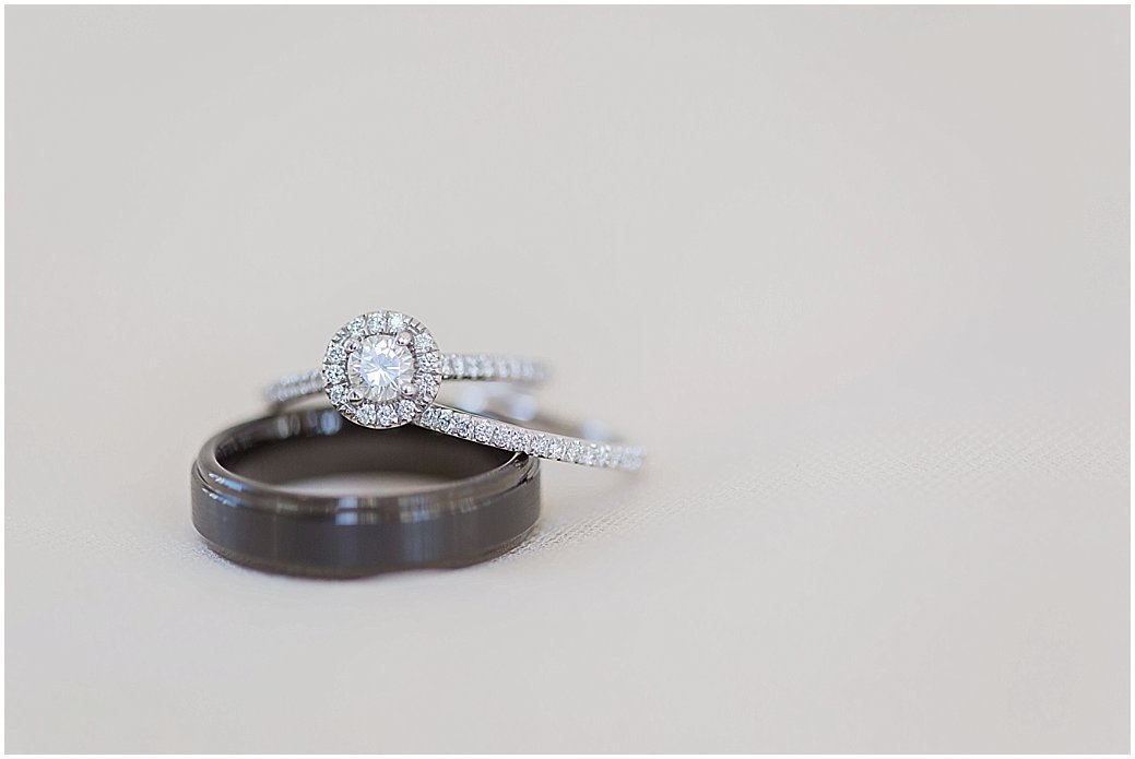 Wedding bands and round halo cut ring at Lake Mary Events Center Wedding