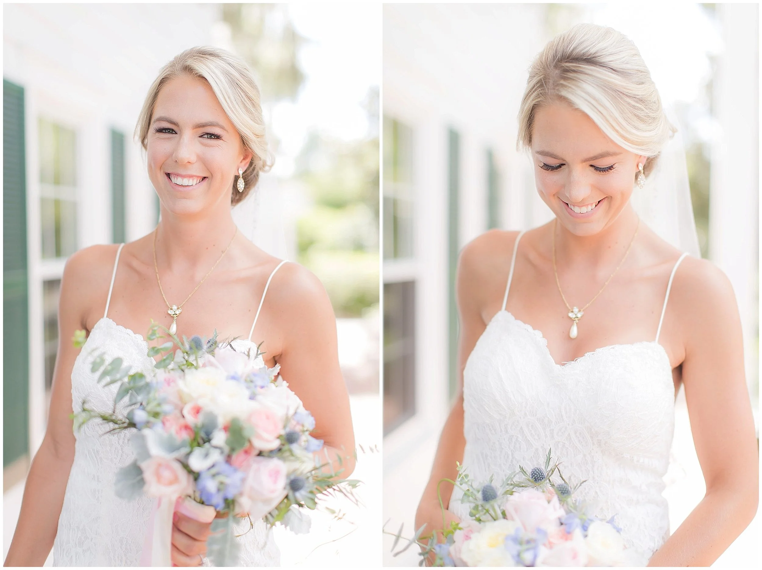 Bridal Portraits with dusty blue and blush florals