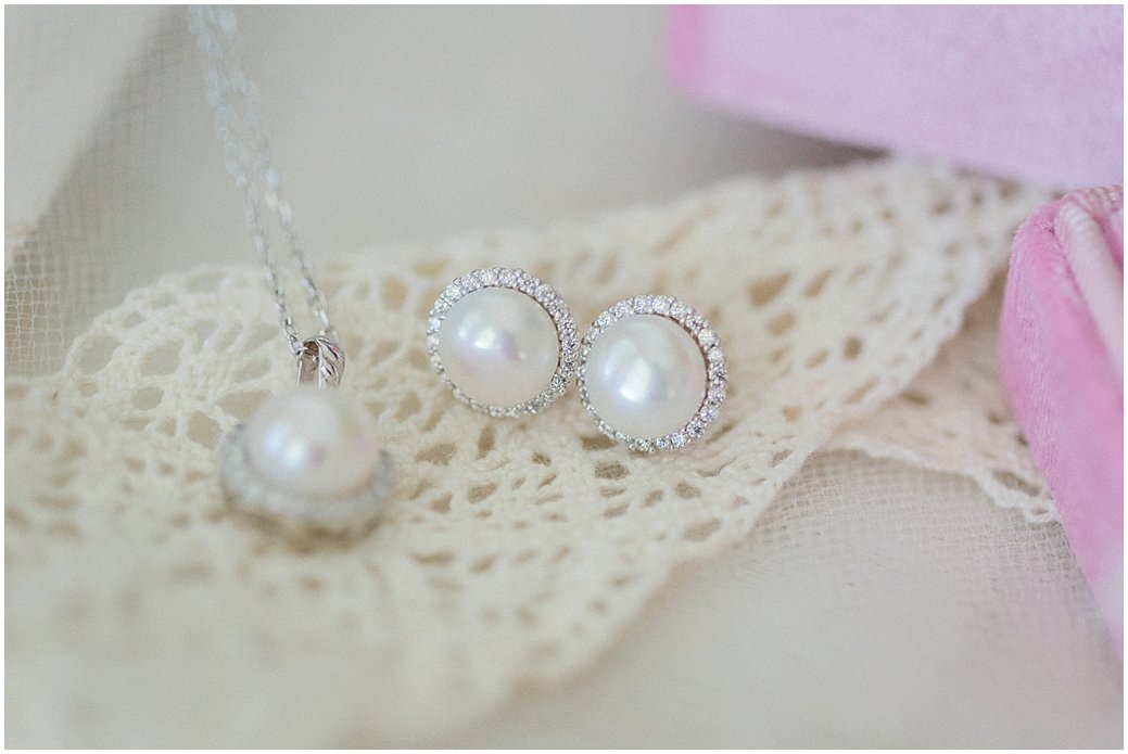 Bridal Jewelry of a Pearl Drop Necklace and Earrings 