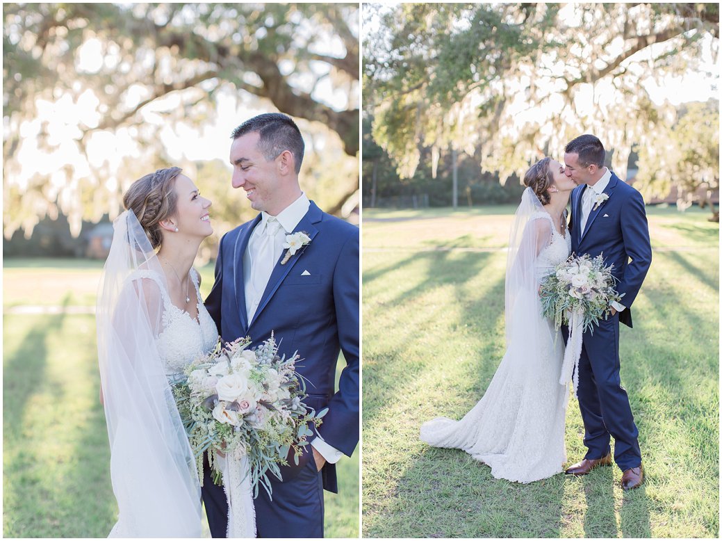 Bride and Groom Under Giant Oak Tree at St Augustine Wedding 