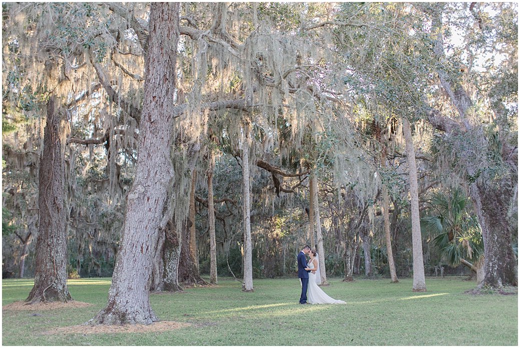 Bride and Groom Portraits in under Oak Trees and Palms