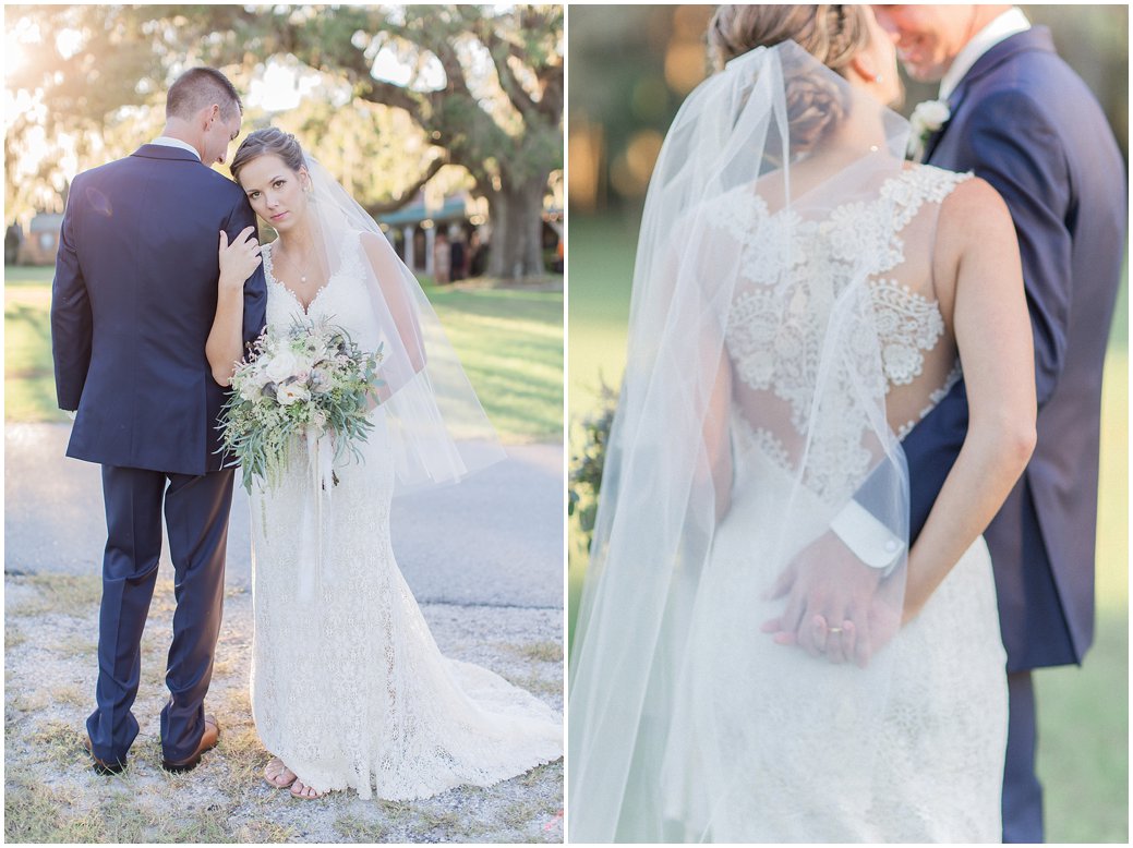 Bride and Groom Portraits at St Augustine Wedding with Romantic Light 