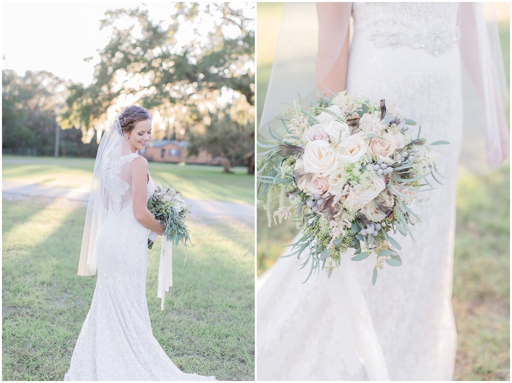 Bridal Portraits at St Augustine Wedding with Fall Mauve Bridal Bouquet