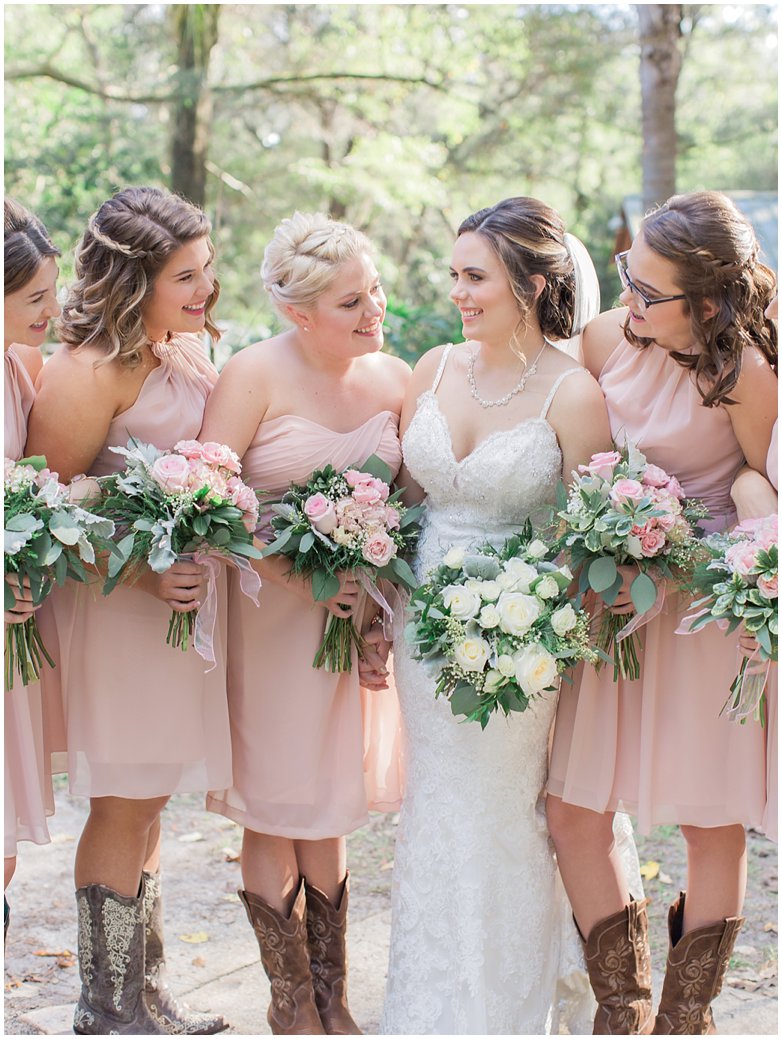 Blush Wedding with Pink Garden Roses with Italian Ruscus and Dusty Miller in Bouquets 
