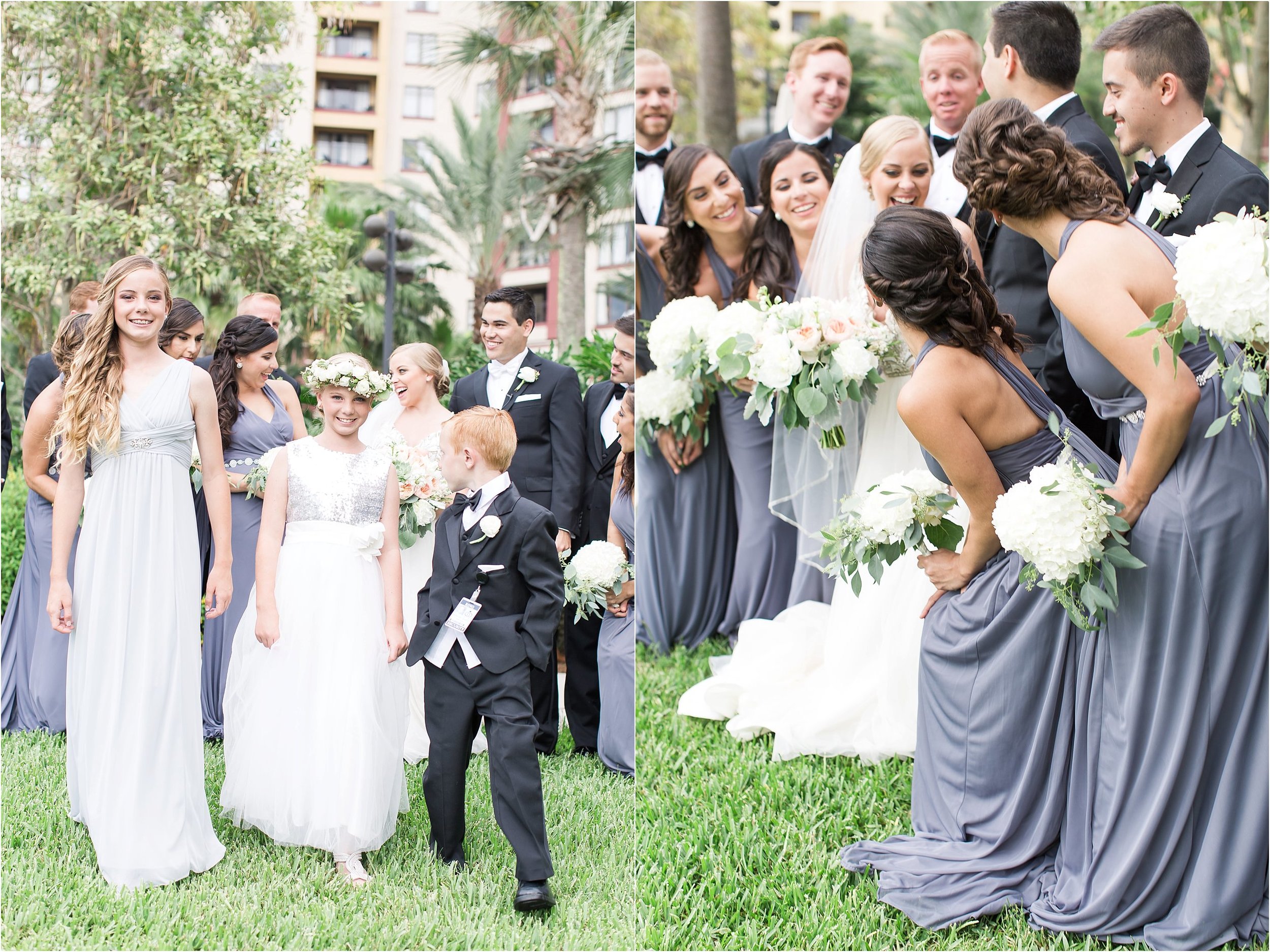 Grey white and black bridal party at Wyndham Grand at Bonnet Creek wedding by PSJ Photography 