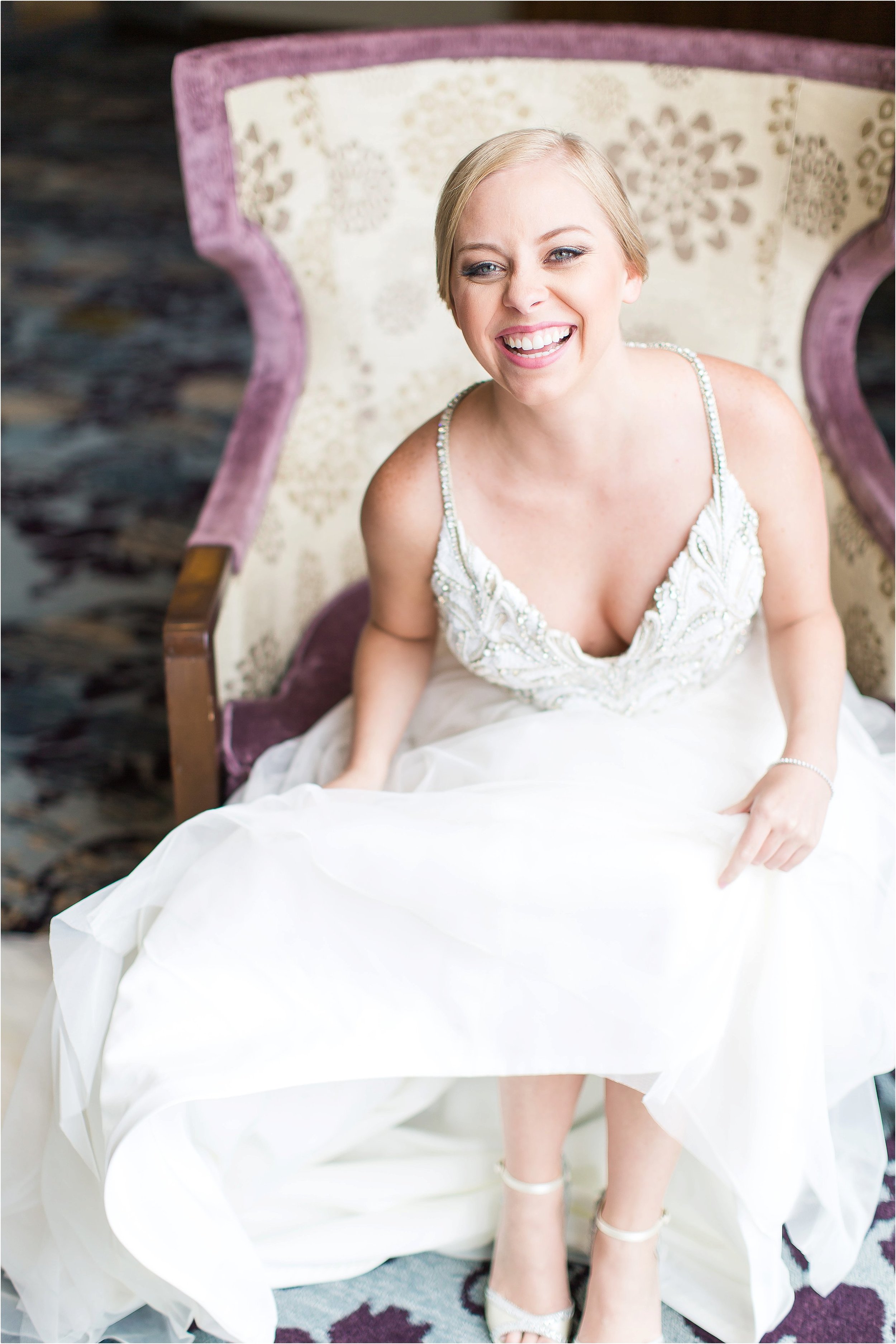 Timeless bridal portrait in Hayley Paige wedding gown Hayley Paige wedding gown getting ready moments at Bonnet Creek Wedding by PSJ Photography