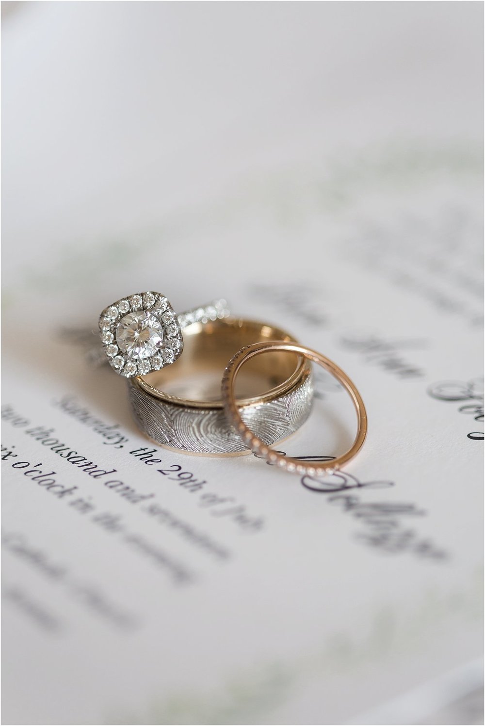 PSJ Photography-Oxford Exchange Wedding - Wedding Rings - Round Halo Cut - Finger print wedding band 