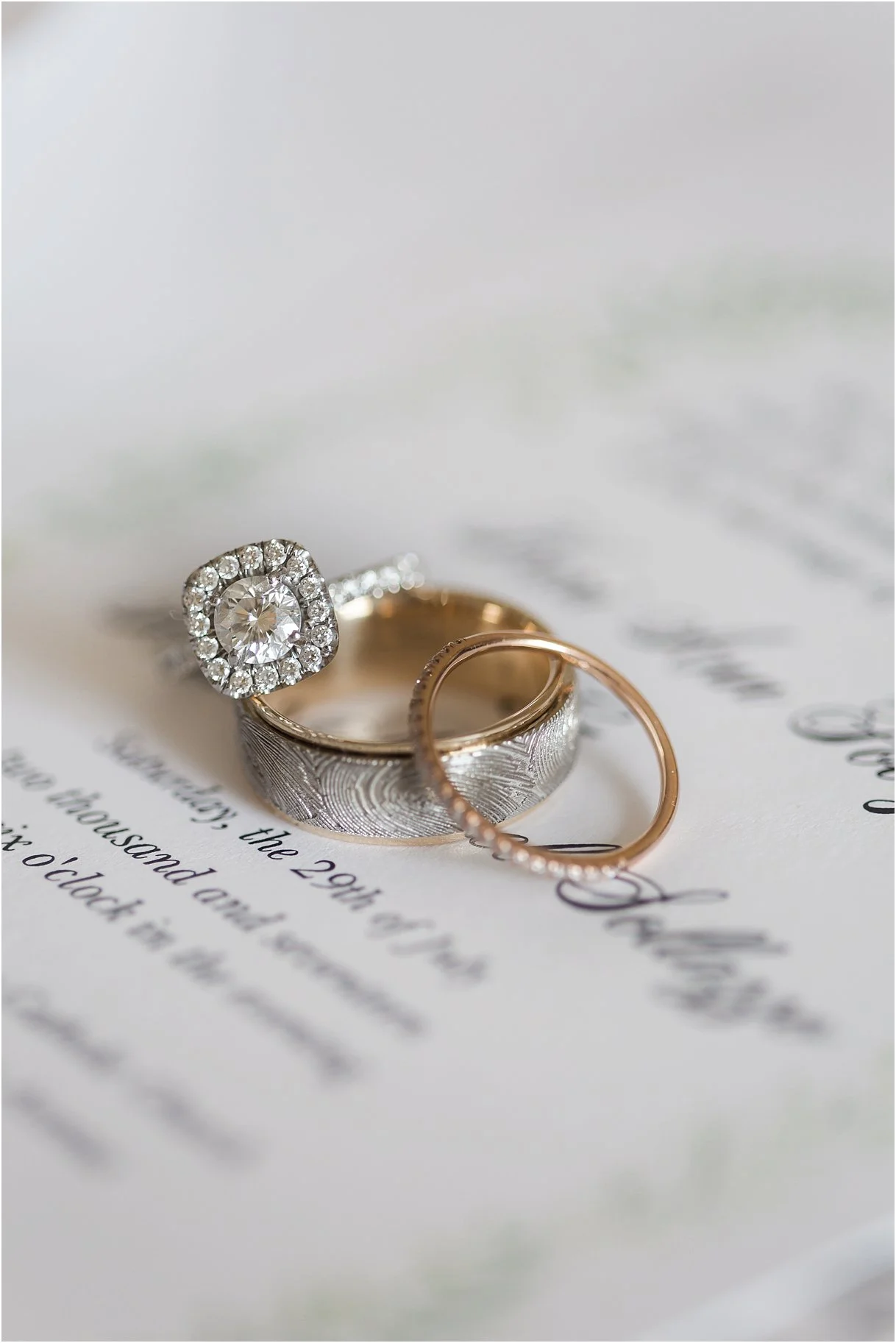 PSJ Photography-Oxford Exchange Wedding - Wedding Rings - Round Halo Cut - Finger print wedding band