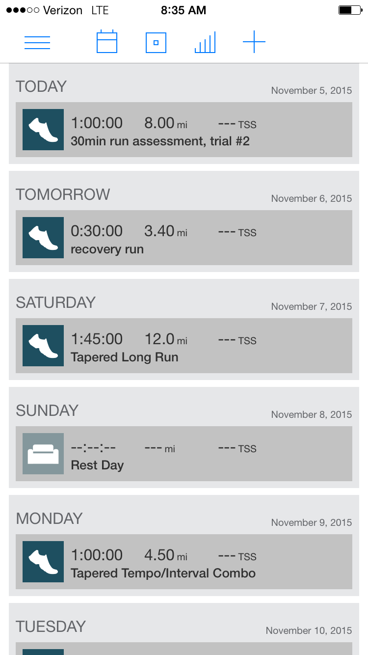 Here's what my app looks like, and then when you click on it, it tells the breakdown of each workout and how to complete it.