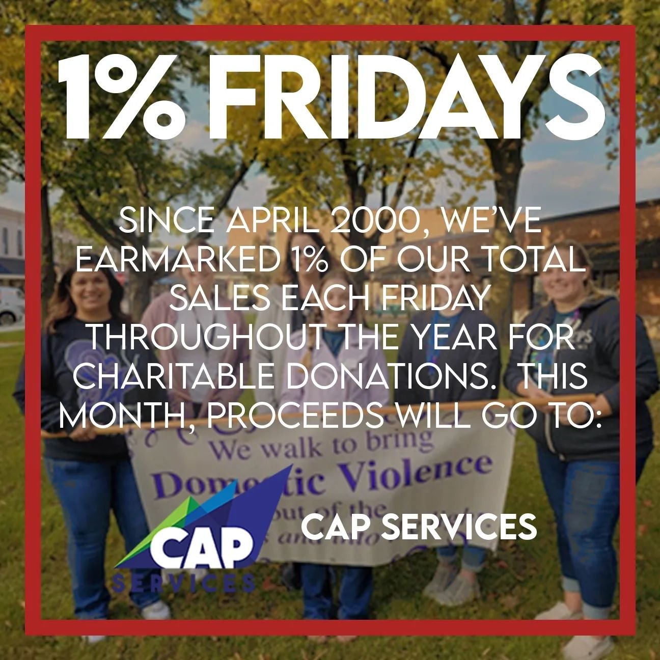 Congrats to our 1% Friday recipient for May! CAP Services&rsquo; mission is to transform people and communities to advance social and economic justice.