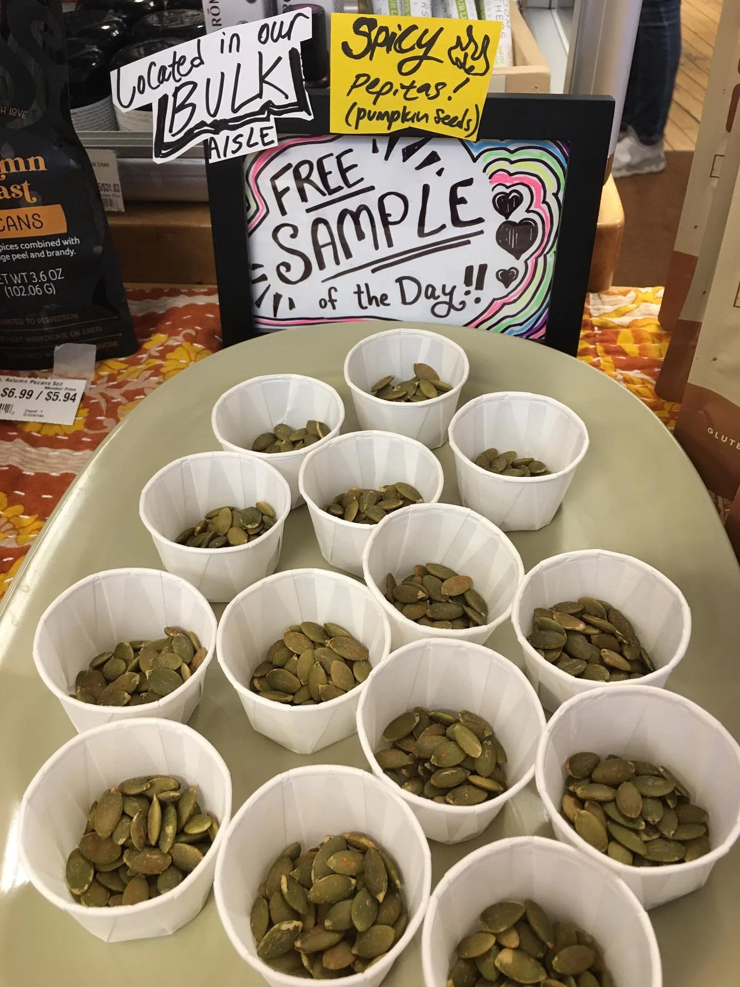 Free sample today is&hellip;our bulk spicy pumpkin seeds, on sale for an extra 10% off all month! 🎃🔥

#spacoop