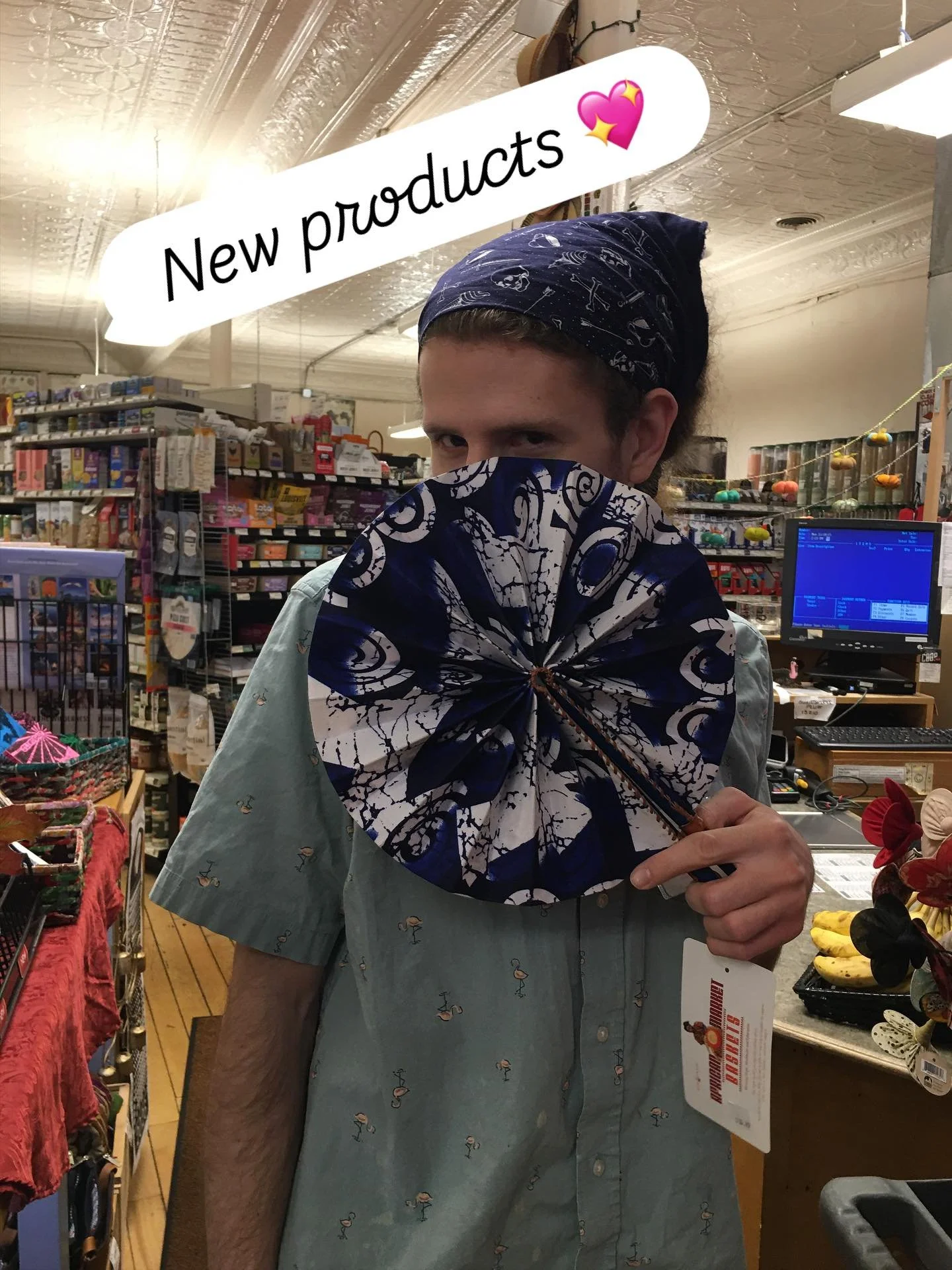 Here are some new products at the Co-op! 

From @africanmarketbaskets we have beautiful fair trade folding hand fans and hats&mdash;Tristan agreed to demonstrate proper fan technique for us 💃

And from the health and beauty section, we have Winter S