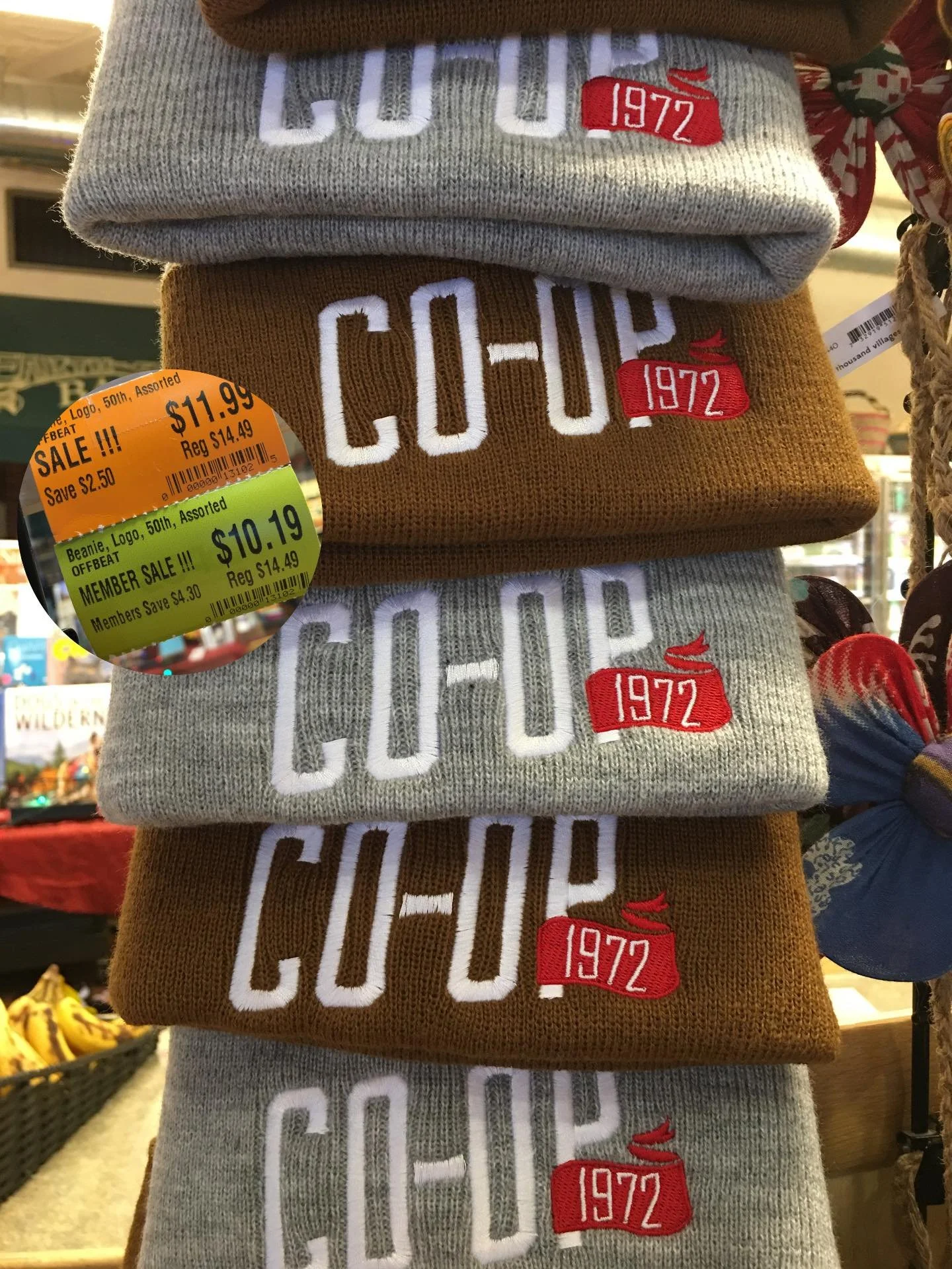 Get cozy at the co-op 🧤🧣Co-op beanies are on sale, and our wide selection of hats, scarves, and mittens are back for you to browse (there are even more not pictured here!) 

#shoplocal #spacoop
