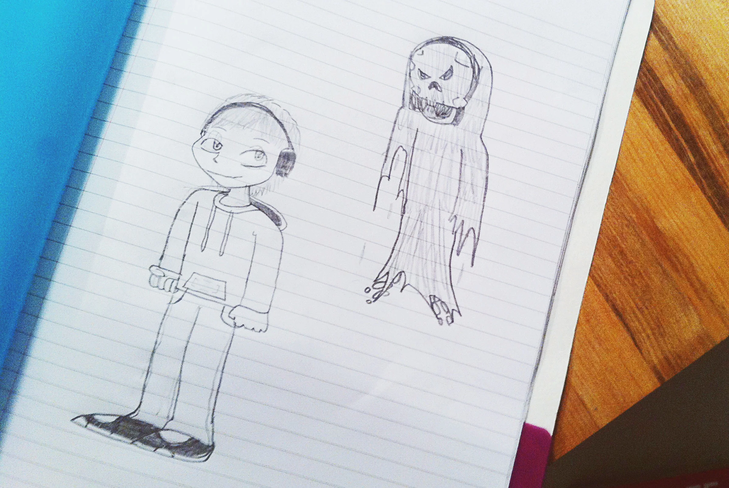 Evan, self-portrait, thinking of Halloween.