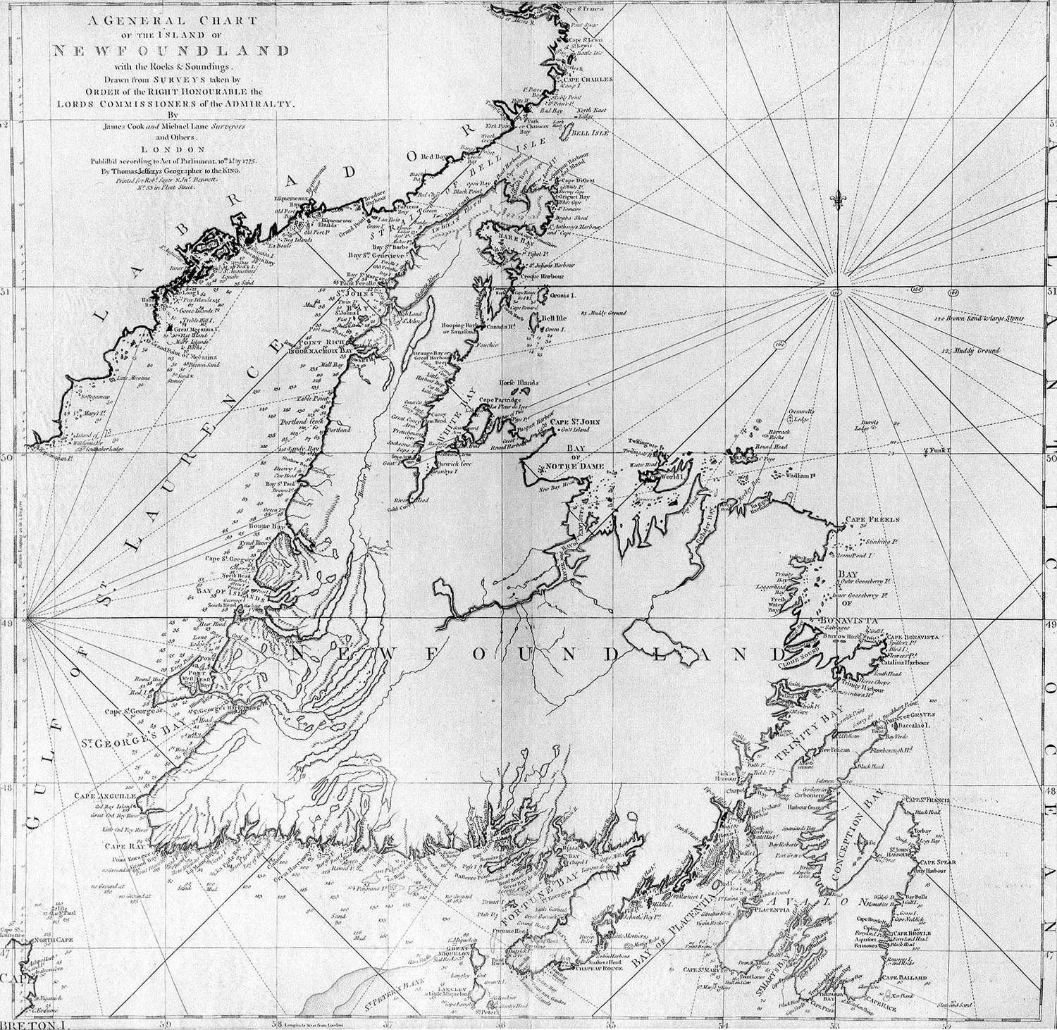 James Cook's 1775 Chart of Newfoundland , showing Labrador to the north, unknown and vast and beyond the reach of the map, which is just how it feels.