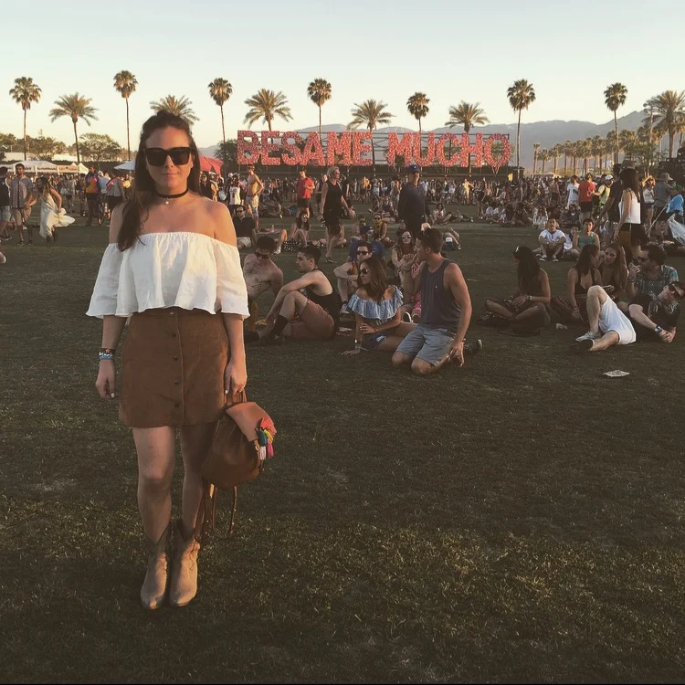 Day 3: Zara  off-the-shoulder top, Caruso Caruso suede skirt, Very Volatile cowboy boots, Rebecca Minkoff Sofia backpack, Celine Tilda sunglasses, Vanessa Mooney choker