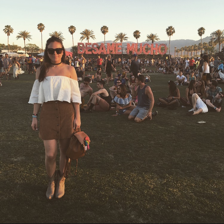 Day 3: Zara off-the-shoulder top, Caruso Caruso suede skirt, Very Volatile cowboy boots , Rebecca Minkoff Sofia backpack, Celine Tilda sunglasses, Vanessa Mooney choker