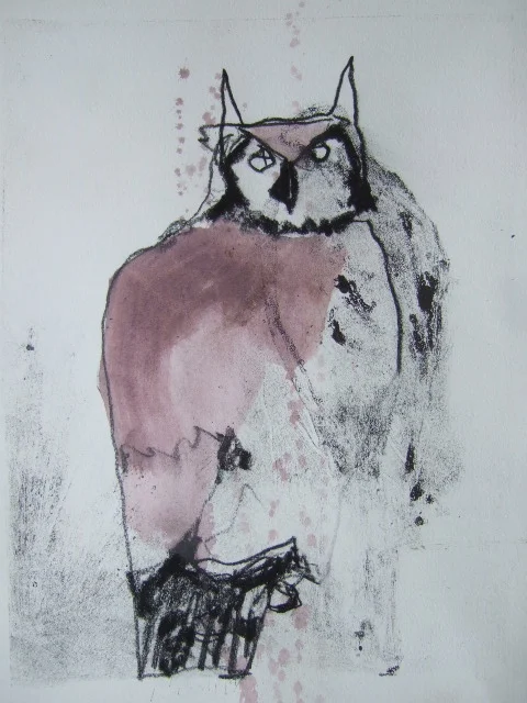 Owl 2, 5 x 4 in, monotype
