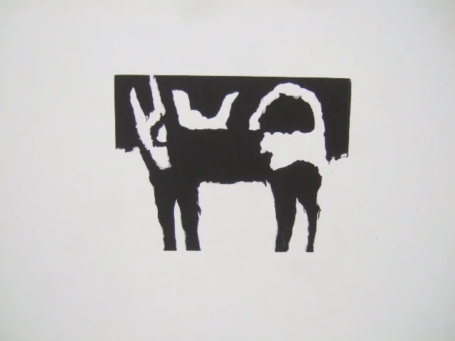 Big Dog, 3 x 4 in, linocut