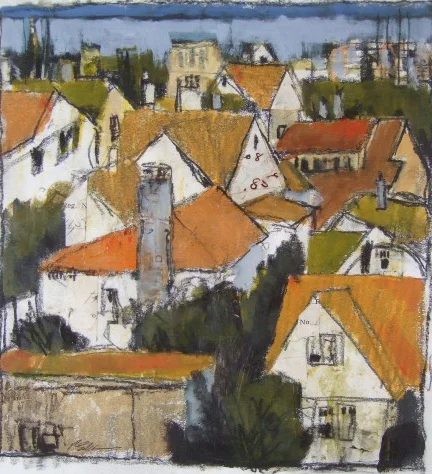Nob Hill, 8.25 x 7.75 in, acrylic and charcoal pencil on paper
