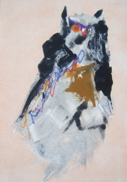 Owl 6, 5 x 4 in, monotype