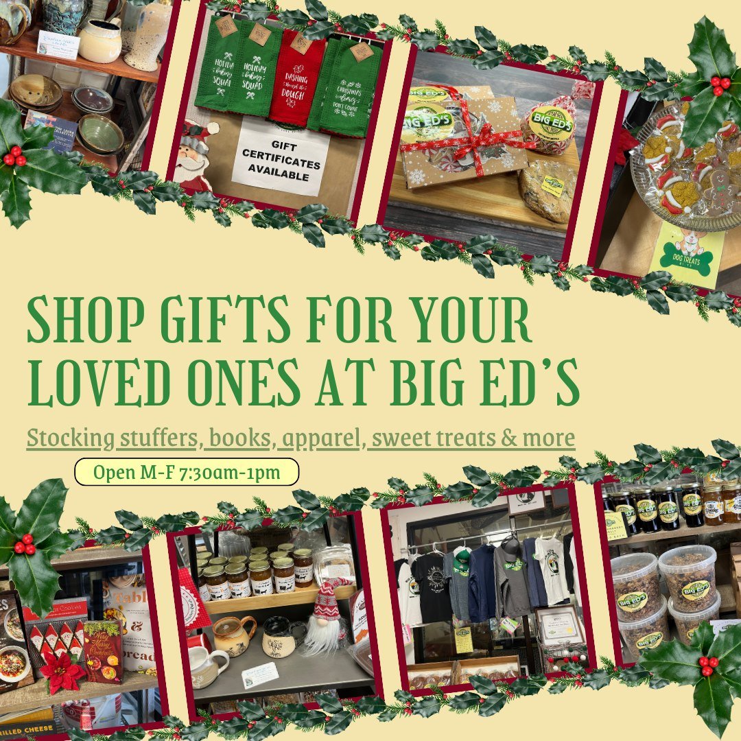 When shopping for gifts this year, don't forget Big Ed's Artisan Bread!
In addition to all our great bread and pastry products, our retail shop offers an array of gifts, stocking stuffers, sweet treats &amp; more!
You can even get gift certificates f