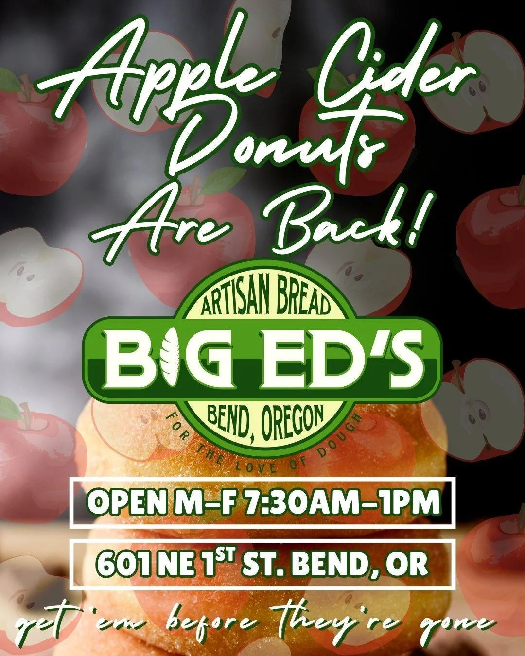 They’re back! πβ¨ Apple Cider Donuts have returned — a longtime Central Oregon fall favorite. Come grab a taste of the season while they last!
#BendOregon #CentralOregonEats #BendFoodie #BendEats #BendBakery #BendLocal #SupportLocalBend