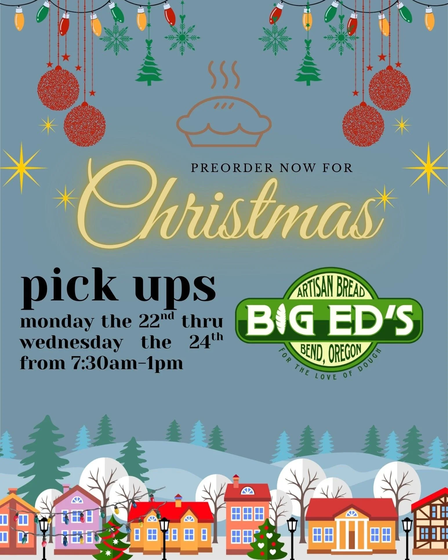 🕯️ Holiday gatherings are better with fresh bread on the table.
Make it extra special with Big Ed&rsquo;s Artisan Bread. We&rsquo;re now accepting Christmas preorders for our Holiday Focaccia with rosemary, camembert, candied pecans &amp; craisins, 