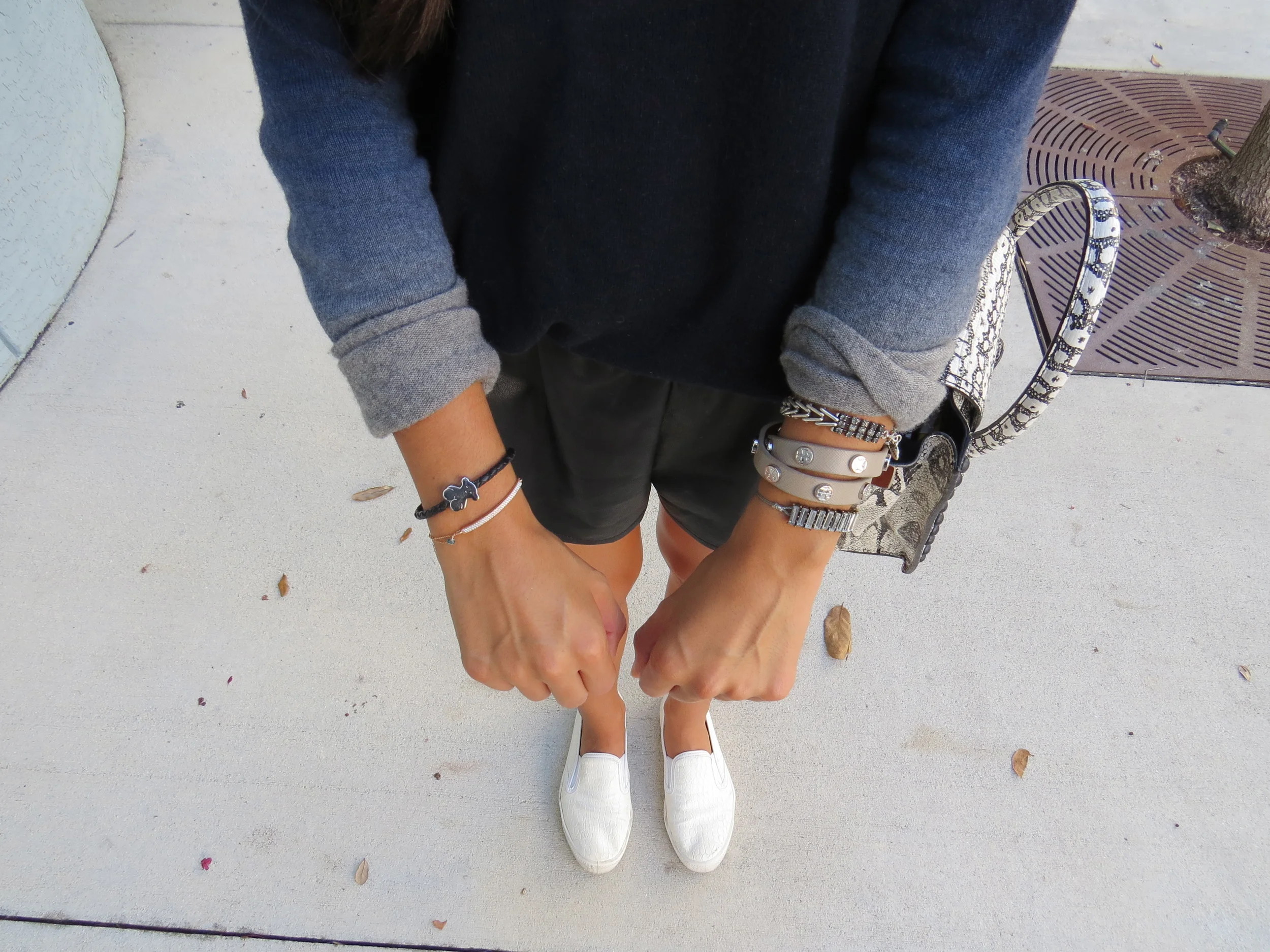 From Upper Left to Lower Right: Tous Bracelet, Rose gold & Evil Eye Bracelet, Alex & Ani Silver Bracelet, Tory Burch Wrap Bracelet, American Eagle Bracelet